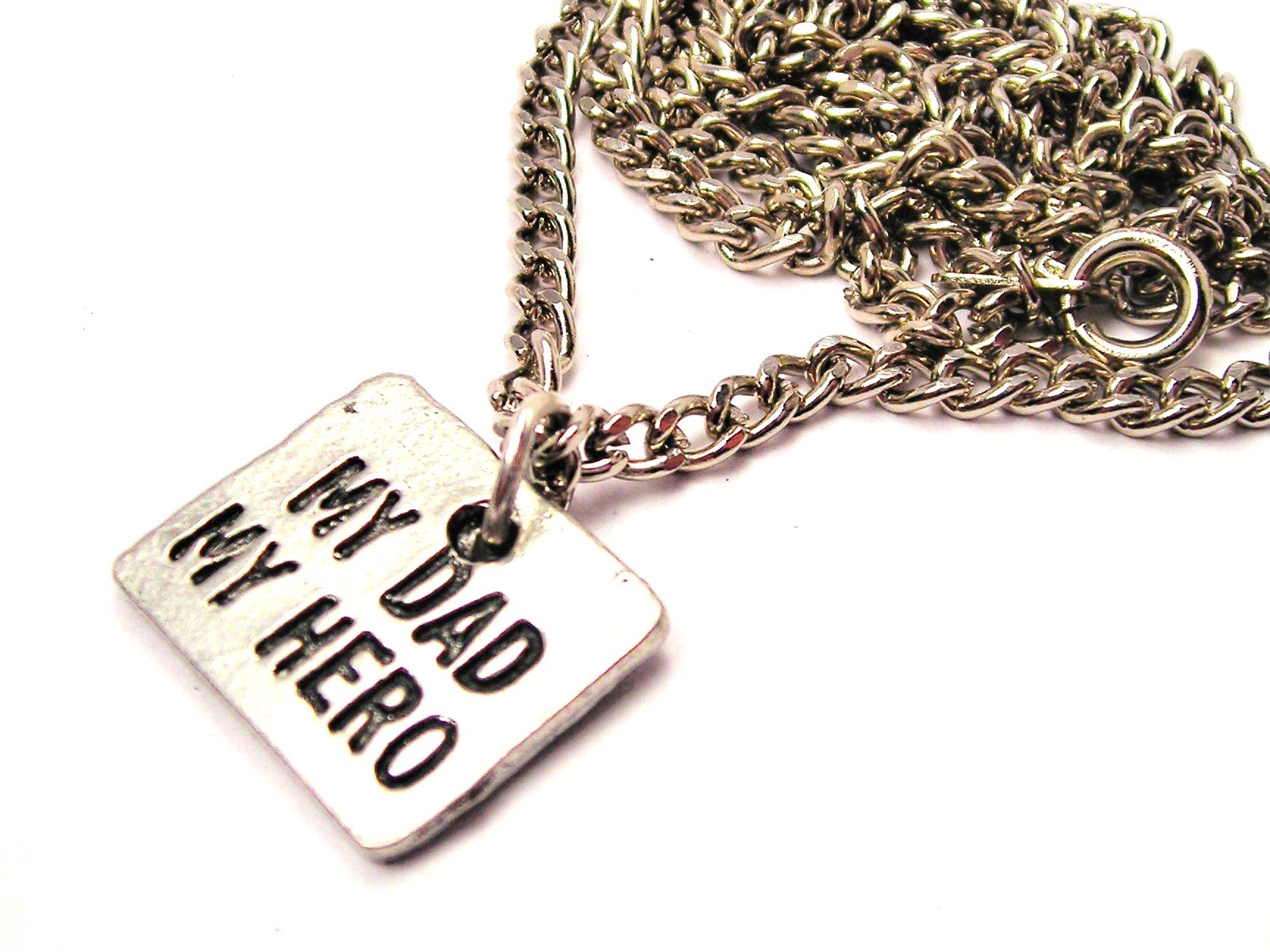 My Dad My Hero Single Charm 18 Inch Sterling Silver Necklace - Perfect Gift for Father's Day, Birthday & Anniversary