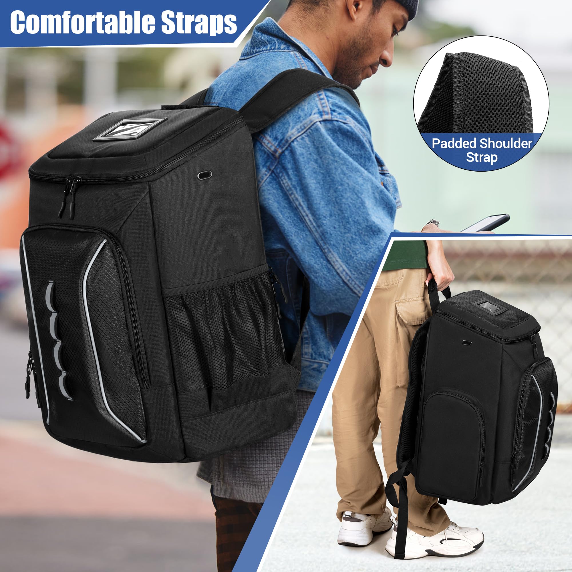 DSLEAF Large Capacity Roller Skate Backpack - Holds Shoes Up to US Men Size 13, Multi-Pocket Storage for Inline/Figure/Quad/Speed/Hockey Skates - Perfect for Ice Rink, Roller Derby & Outdoor Skating Adventures