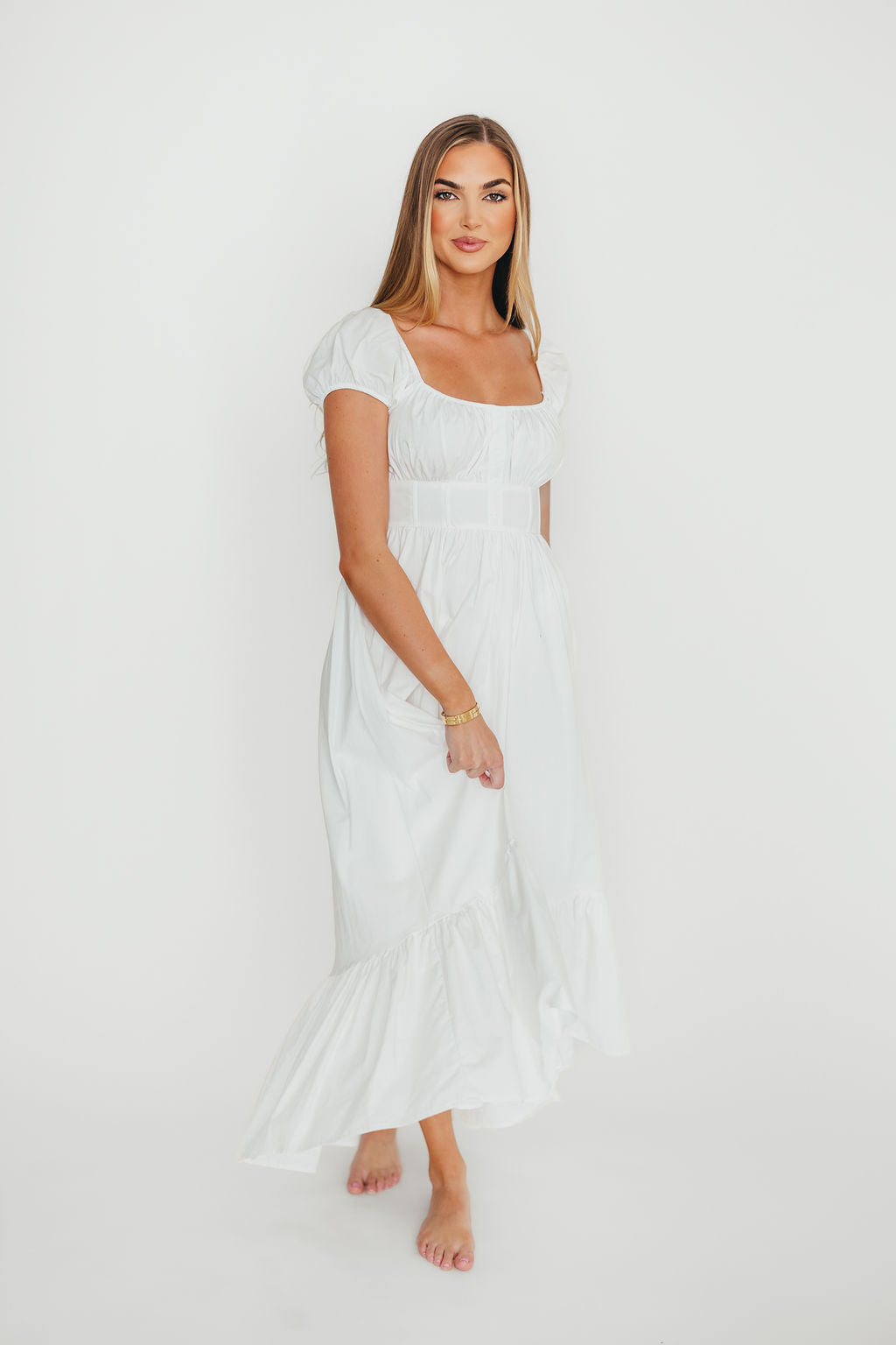 Hannah White Midi Dress for Women - Elegant Flowy Summer Dress for Casual Outings, Weddings & Beach Vacations