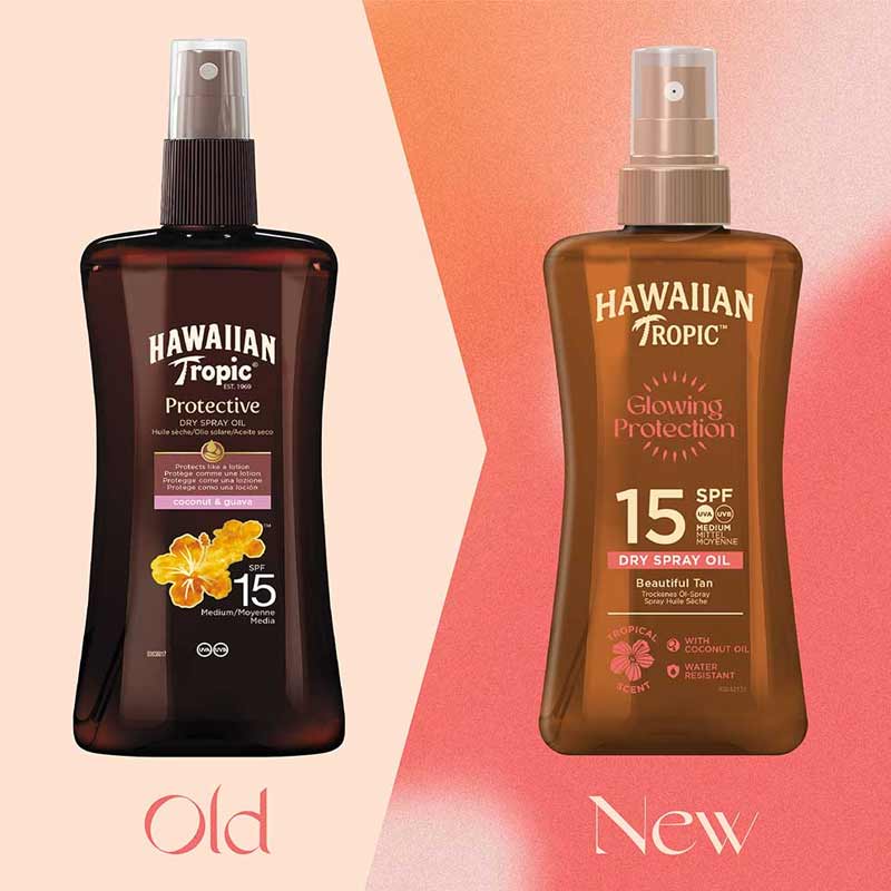 Hawaiian Tropic Glowing Protection Dry Oil Spray SPF 15 - Sunscreen for Face & Body, Lightweight & Non-Greasy, Perfect for Beach, Pool & Outdoor Activities