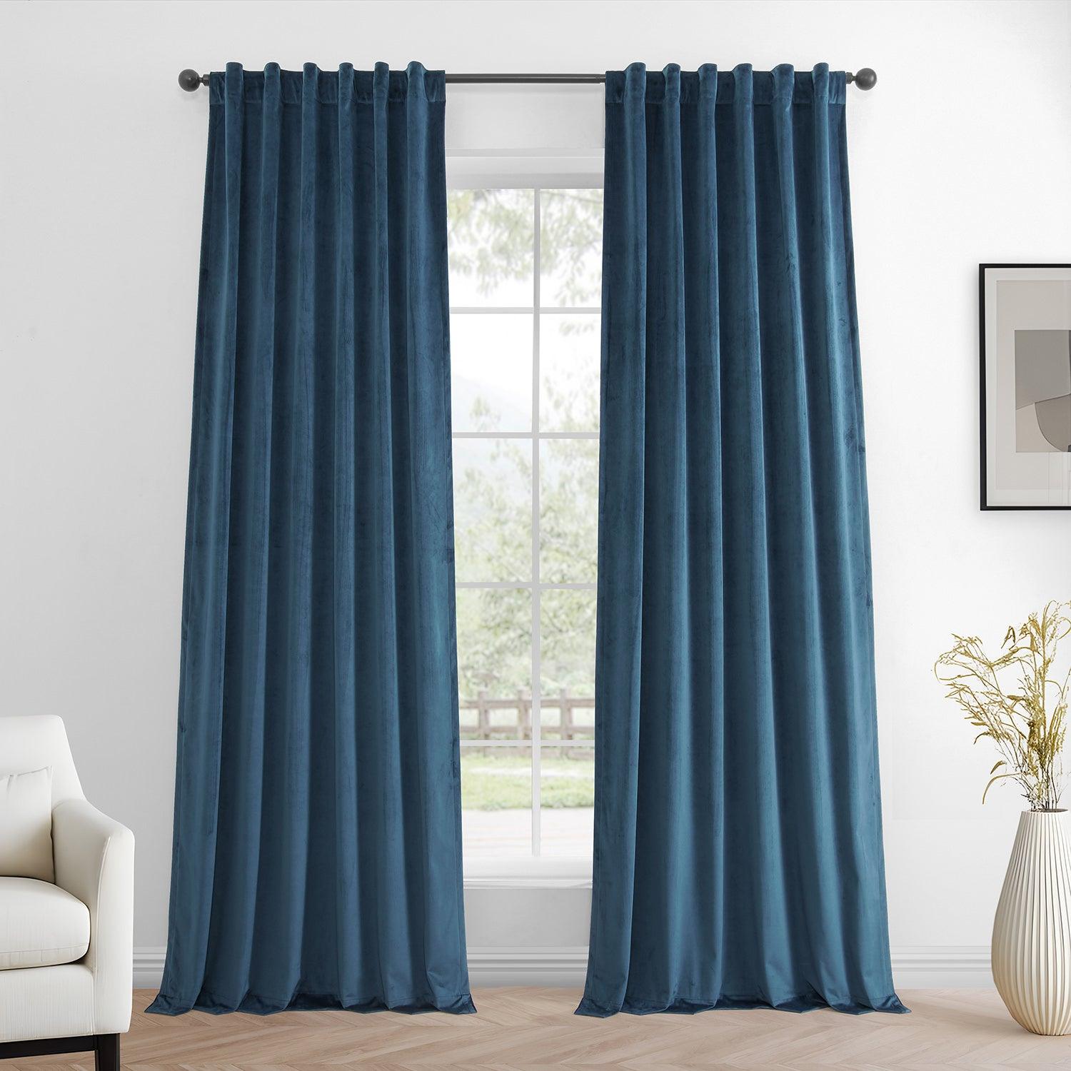 Dark Blue Velvet Blackout Curtains for Bedroom - Thermal Insulated Noise Reducing Drapes (Set of 2 Panels) - Perfect for Home Theater, Nursery & Light Sleepers