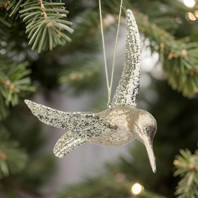 6 Pack Champagne Gold Glittered Hummingbird Ornaments - Elegant Christmas Tree Decorations, Holiday Party Favors, Wedding Centerpieces & Home Décor Accents