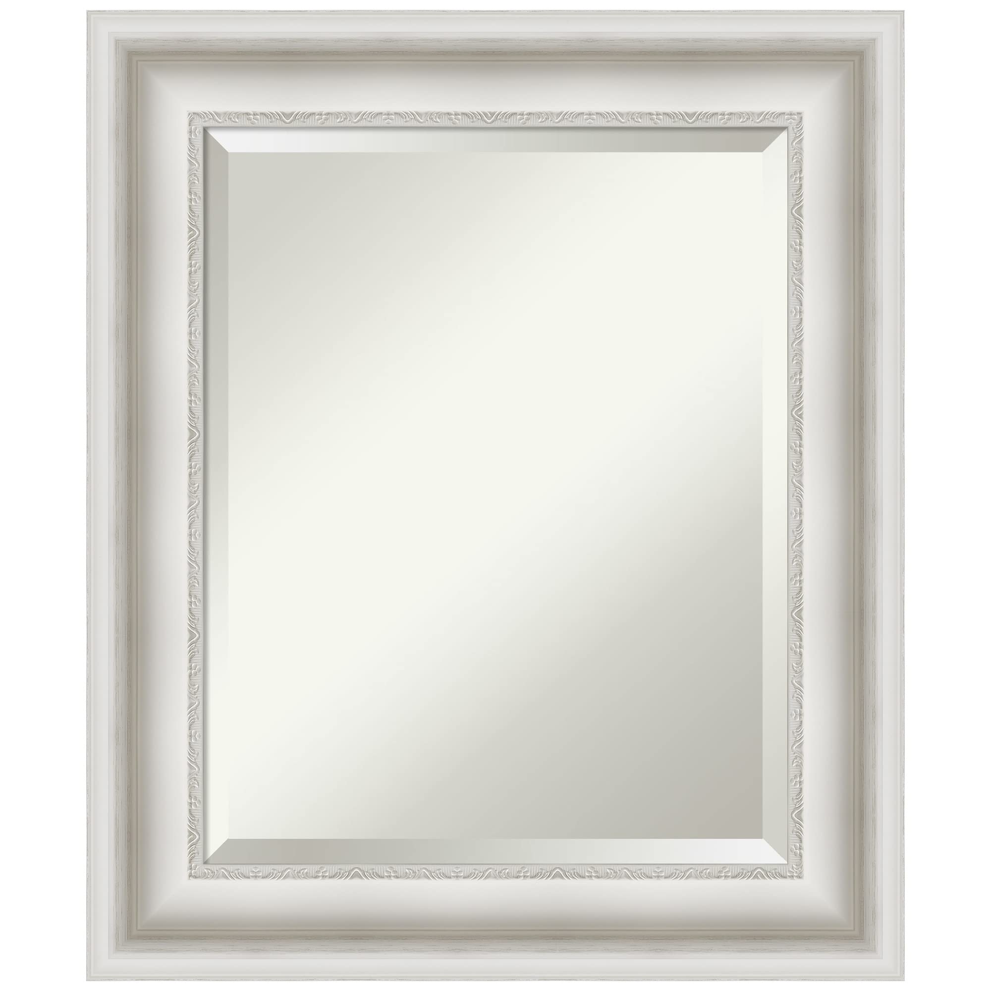 Amanti Art 25.5 x 21.5 Inch Beveled Wall Mirror with Parlor White Frame - Elegant Bathroom Vanity Mirror for Small Spaces, Bedroom Decor & Entryway