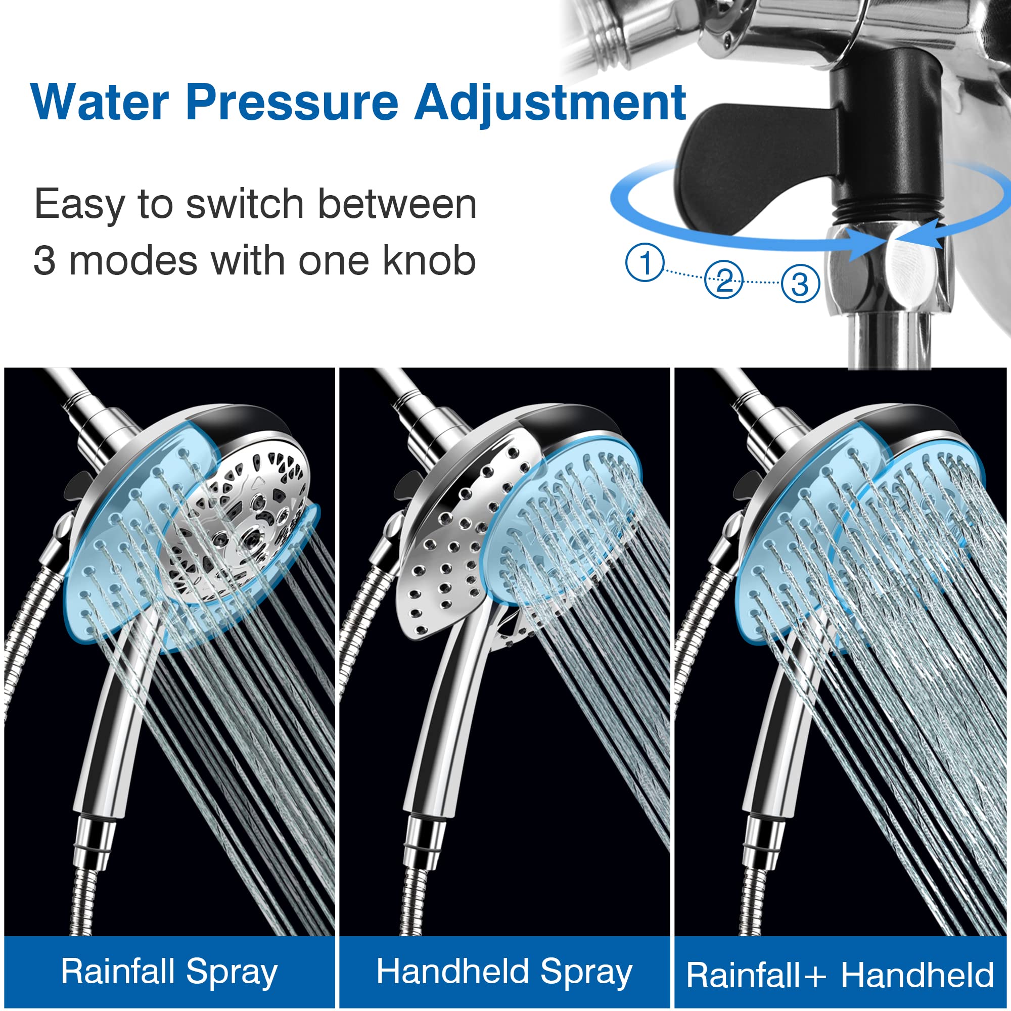 **INAVAMZ 2-in-1 High Pressure Shower Head with Handheld & Rainfall Spray, 59