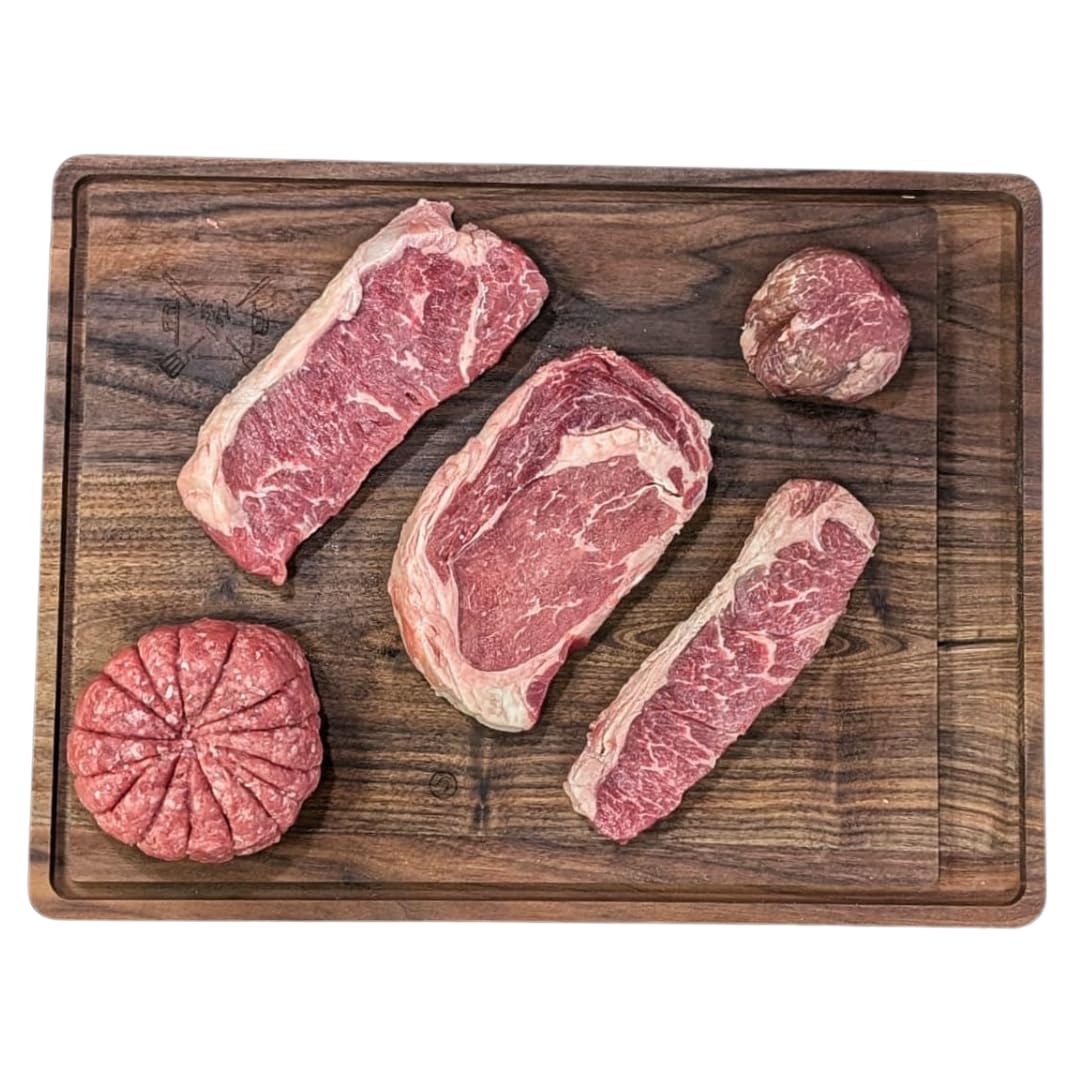 100% Grass Fed Beef Steak Bundle - Fillet Mignon, Denver Steak, Ground Beef, New York Strip & Ribeye | Premium Pasture-Raised Steak Cuts for Grilling, BBQ & Fine Dining | Restaurant-Quality Meat Delivered to Your Door