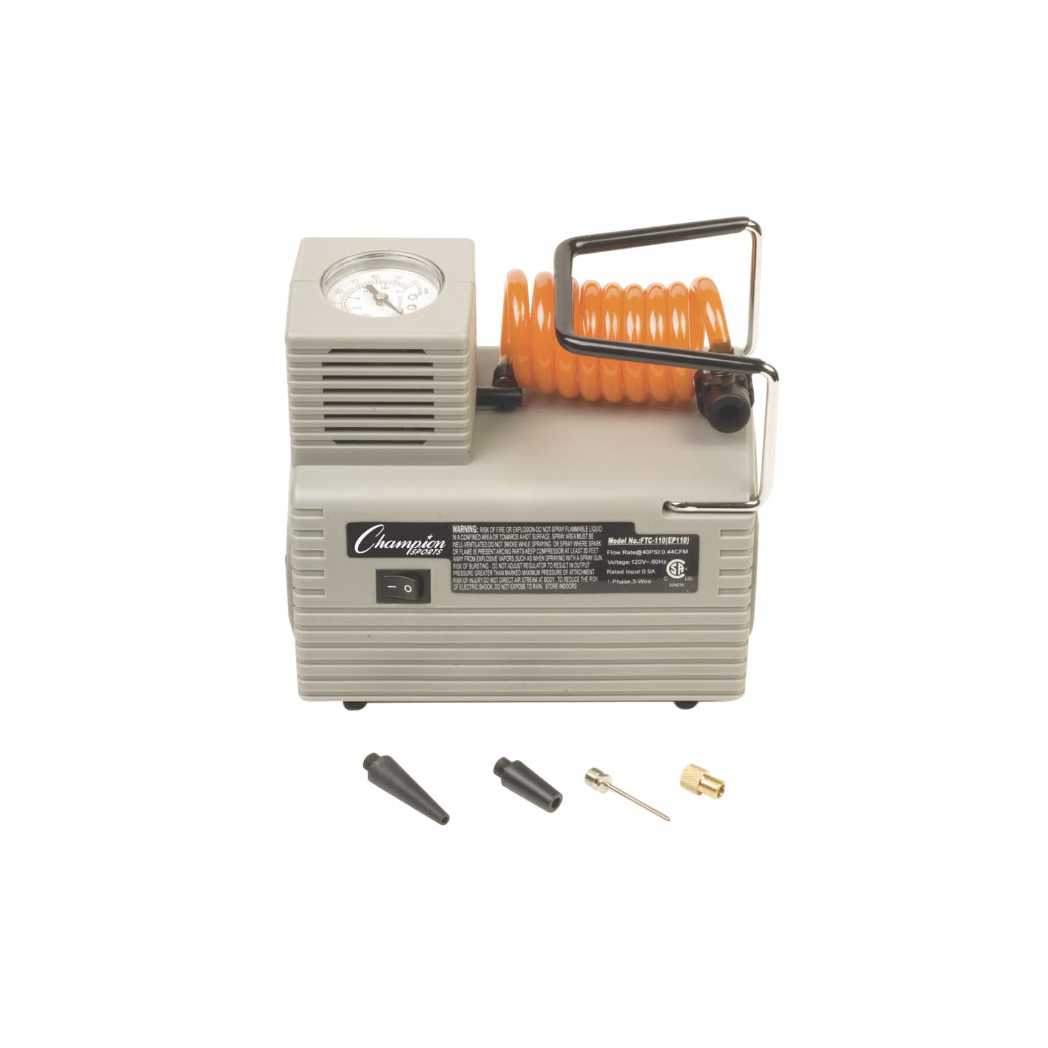 Champion Sports Electric Air Pump - Portable Inflator for Balls, Pool Floats, Air Mattresses & Sports Equipment - Fast Inflation with 3 Nozzle Attachments - Perfect for Camping, Beach Trips & Home Use