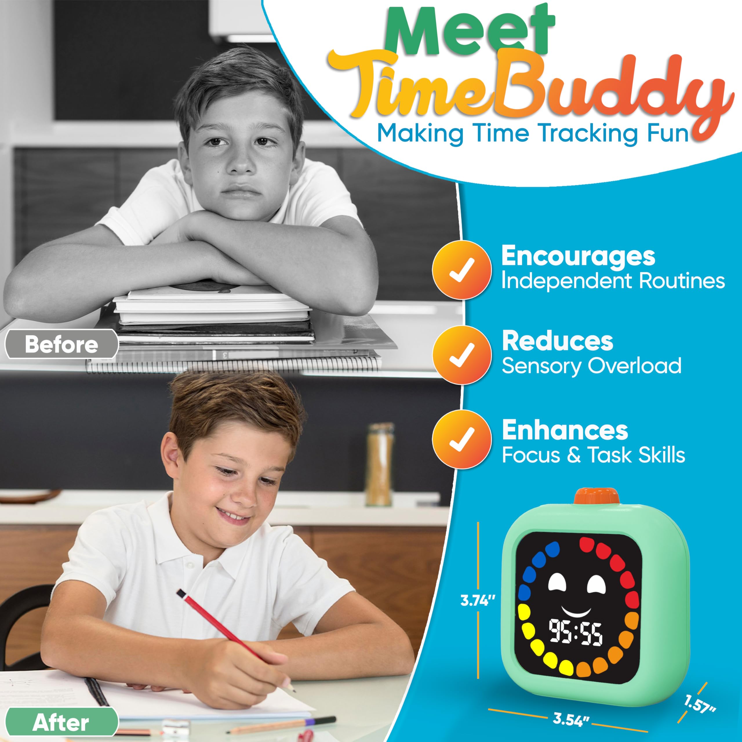 Visual Timer for Kids - 99 Minute Digital Rechargeable Countdown Timer with Adjustable Settings for Classroom, Homework & Screen Time - Autism & ADHD Time Management Tool (Green) - Perfect for Study Sessions, Chores & Focus Activities
