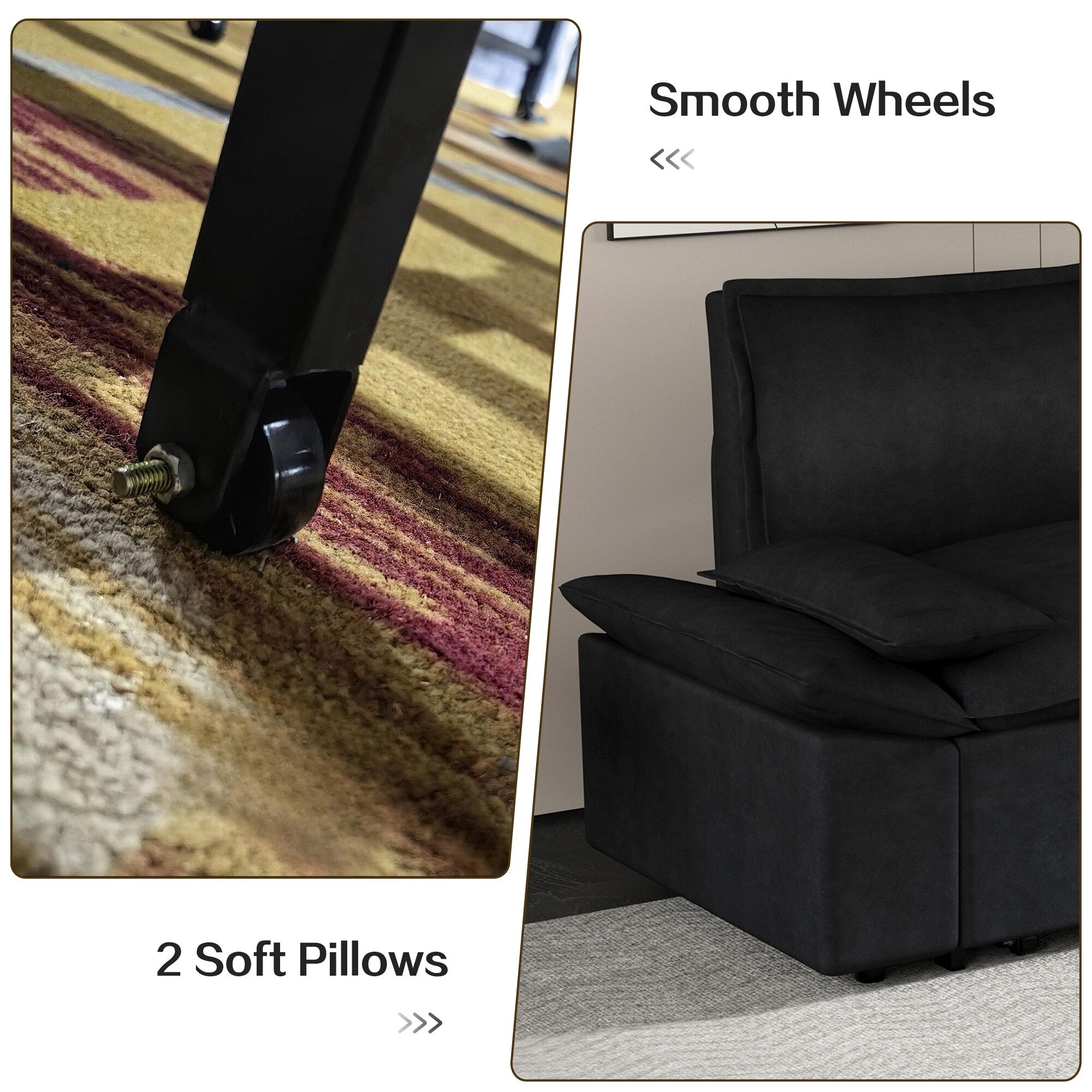 3 in 1 Convertible Sleeper Sofa Bed - Queen Size Pull Out Couch with Velvet Upholstery & Pillows - Perfect for Small Spaces, Guest Rooms & Apartments