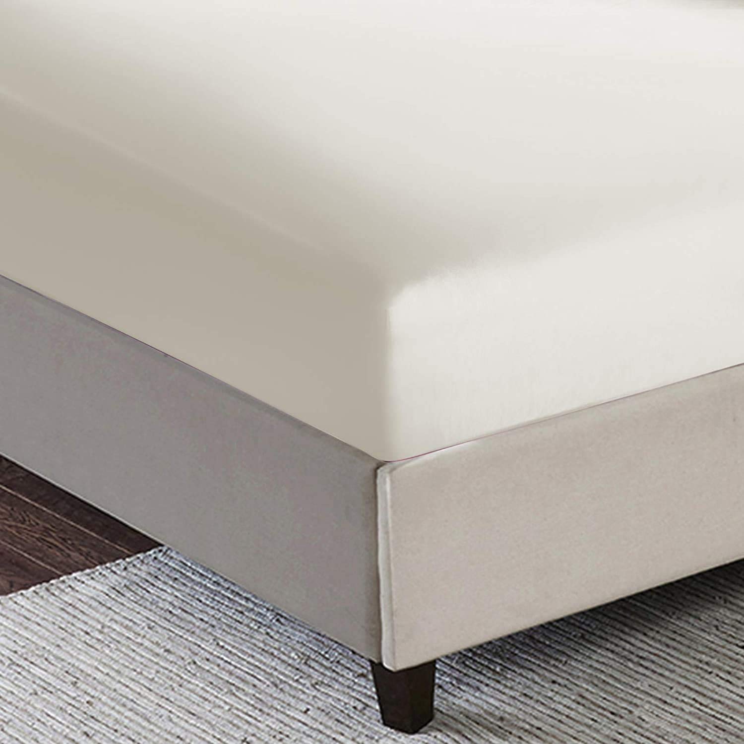 Luxury 4-Piece Satin Bed Sheets Set - 100% Silky Satin Full XL Beige Bedding with 16