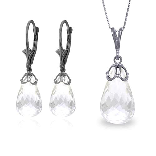 14K White Gold Necklace and Leverback Earrings Set with Briolette White Topaz | Elegant Jewelry for Women | Perfect for Weddings, Anniversaries & Special Occasions