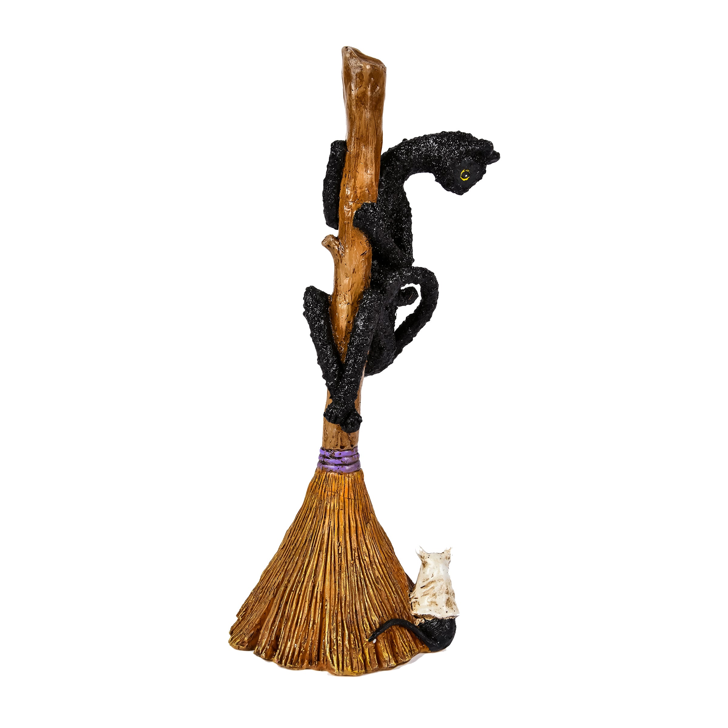 21 Inch Halloween Black Cat with Broom Tabletop Decoration - Spooky Home Decor for Halloween Party, Haunted House, and Fall Seasonal Display