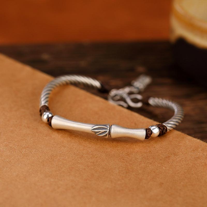 Vintage S999 Pure Silver Bamboo Leaf Bracelet for Women - Elegant Boho Jewelry Gift for Everyday Wear & Special Occasions