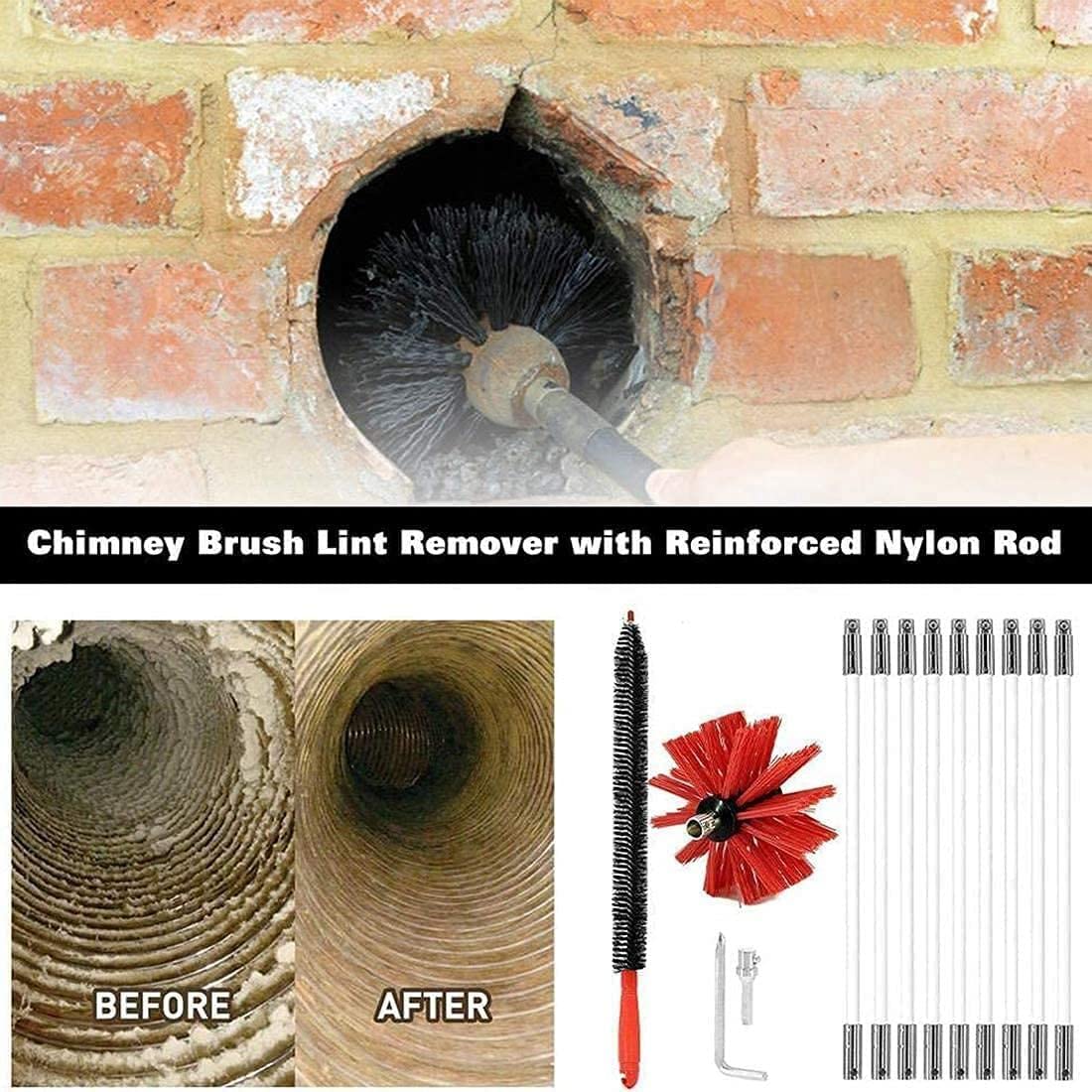 **Imney Cleaning Brush Kit - Fireplace Flue Sweep Tools with Rotary Flexible Drill Attachment - Dryer Duct Cleaning Kit (410mm/15 Rods & 610mm/9 Rods) - Perfect for Chimney, Vent, and HVAC Maintenance**