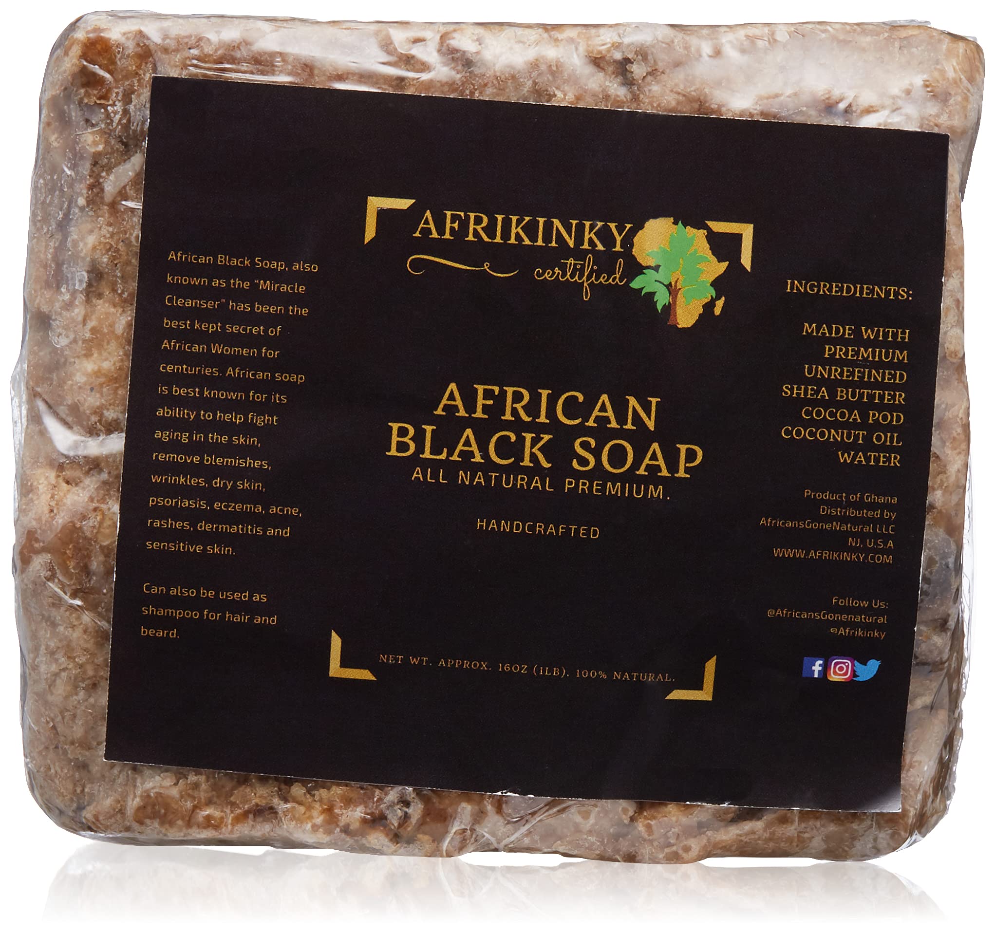 Premium Authentic African Black Soap 1lb - Organic Raw Soap for Acne, Dry Skin & Scar Removal | 100% Natural Face & Body Wash Bar from Ghana | Fair Trade Beauty Product for Sensitive Skin & Eczema Relief | Perfect for Daily Skincare Routine & Spa Treatments