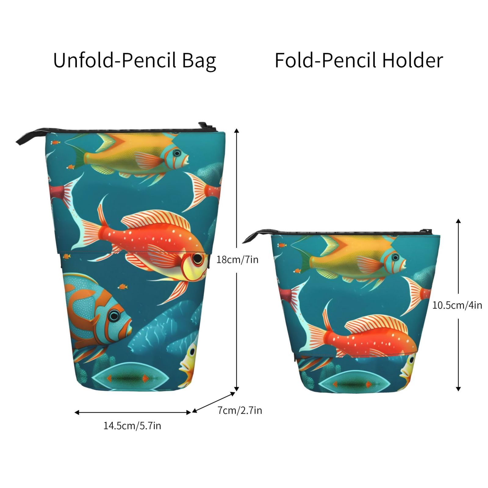 YQxwJL Ocean Underwater Fish Print Zippered Pencil Case - Expandable Stationery Organizer for School, Office & Travel | Makeup Bag, Pen Holder & Pouch Storage Solution