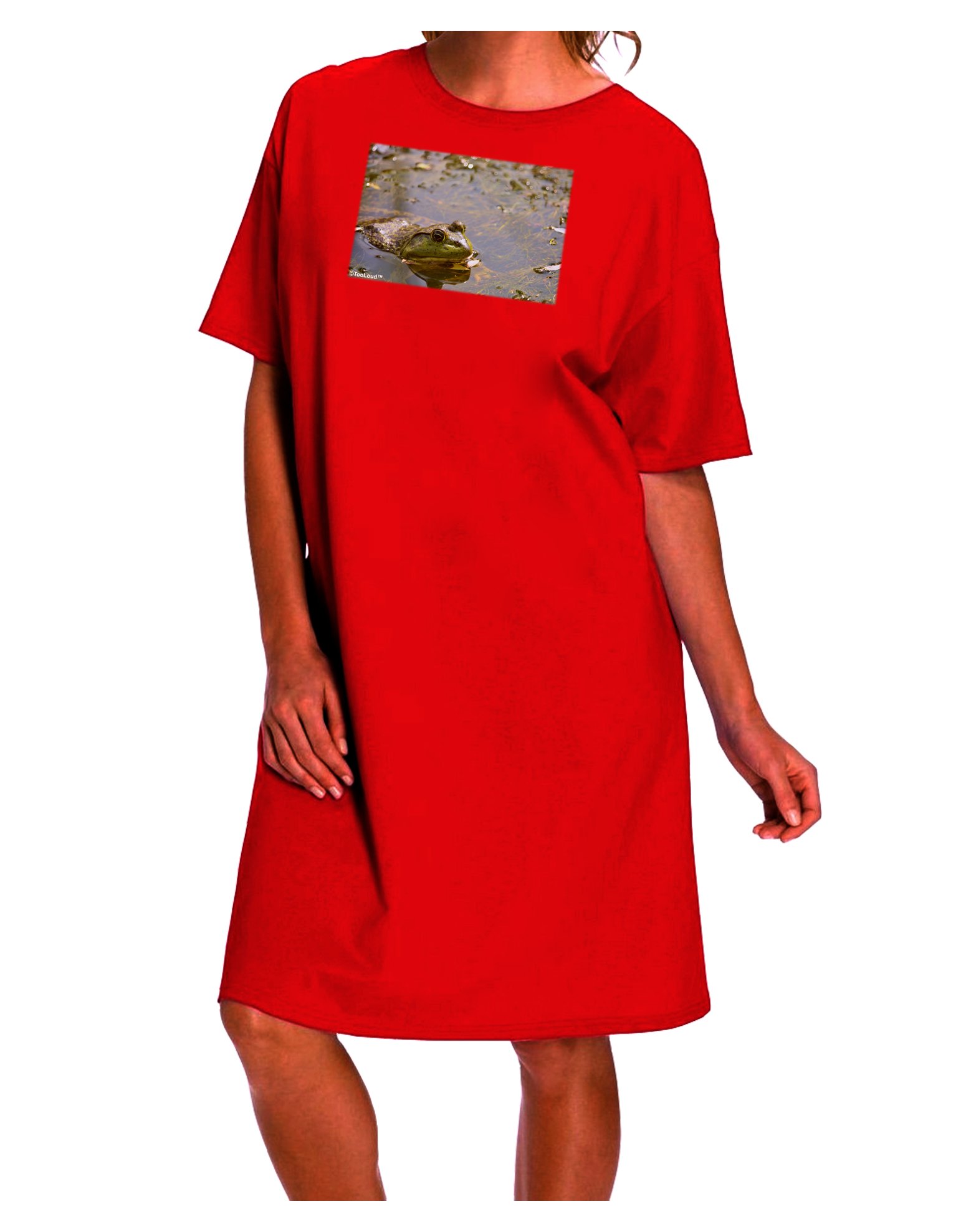 TooLoud Bullfrog In Water Print Women's Short Sleeve Nightshirt Dress - Comfortable Sleepwear for Women, Perfect for Lounging at Home or Summer Nights