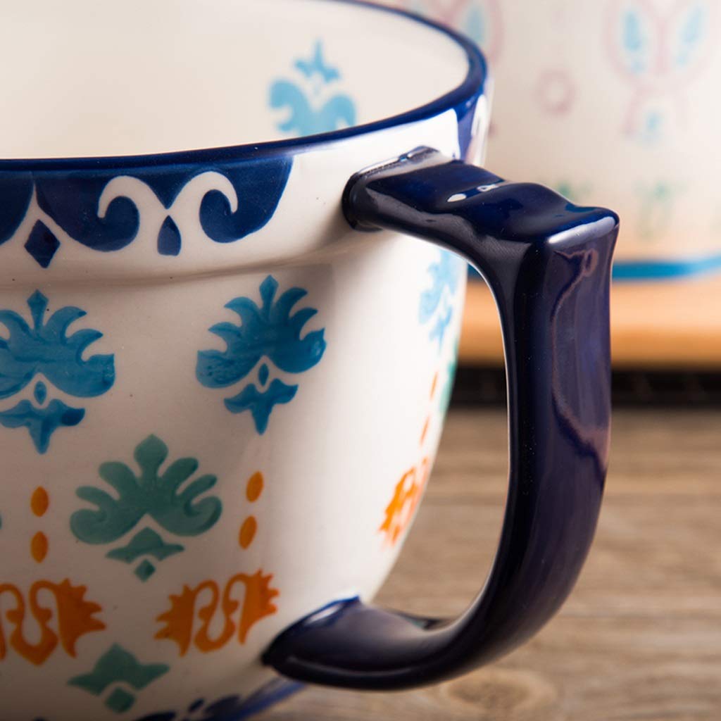 Hand-Painted Ceramic Mixing Bowl Set - 2.1 Qt Large Capacity Batter Bowl, High-Temperature Resistant Appetizer & Dinner Plates for Kitchen Decor & Baking | Perfect for Cookie Dough, Cake Mixing & Food Prep