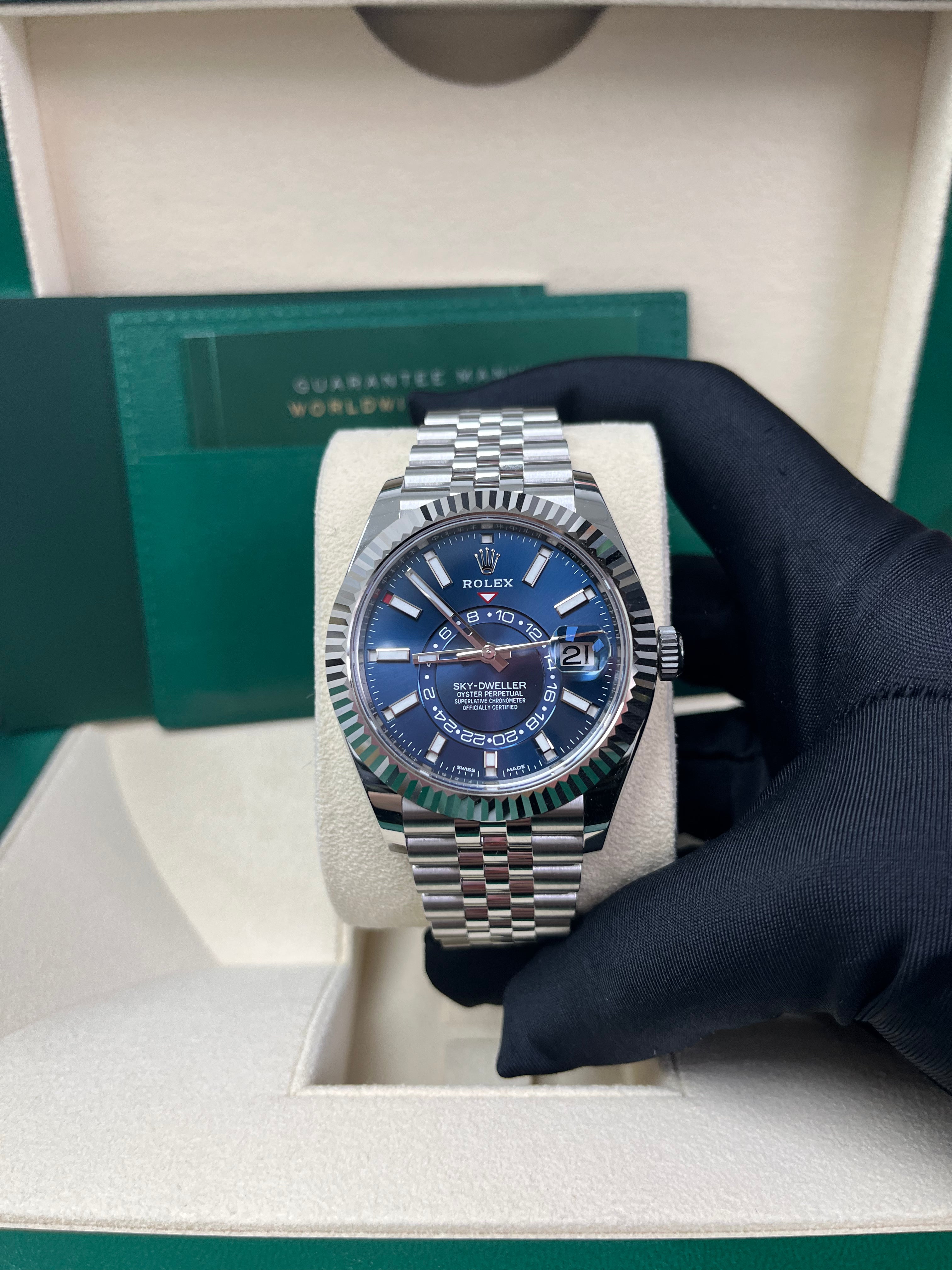 Rolex Sky-Dweller Stainless Steel & White Gold Watch - Blue Dial, Jubilee Bracelet (Ref. 326934) | Luxury Men's Watch for Business Travel & Formal Occasions