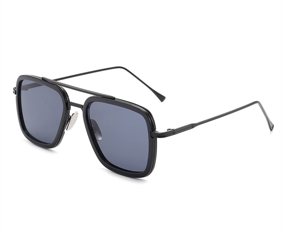 iKANOO Tony Stark Sunglasses for Men & Women - Vintage Square Metal Frame Iron Man Glasses - Perfect for Cosplay, Halloween Costumes & Superhero Movie Fans