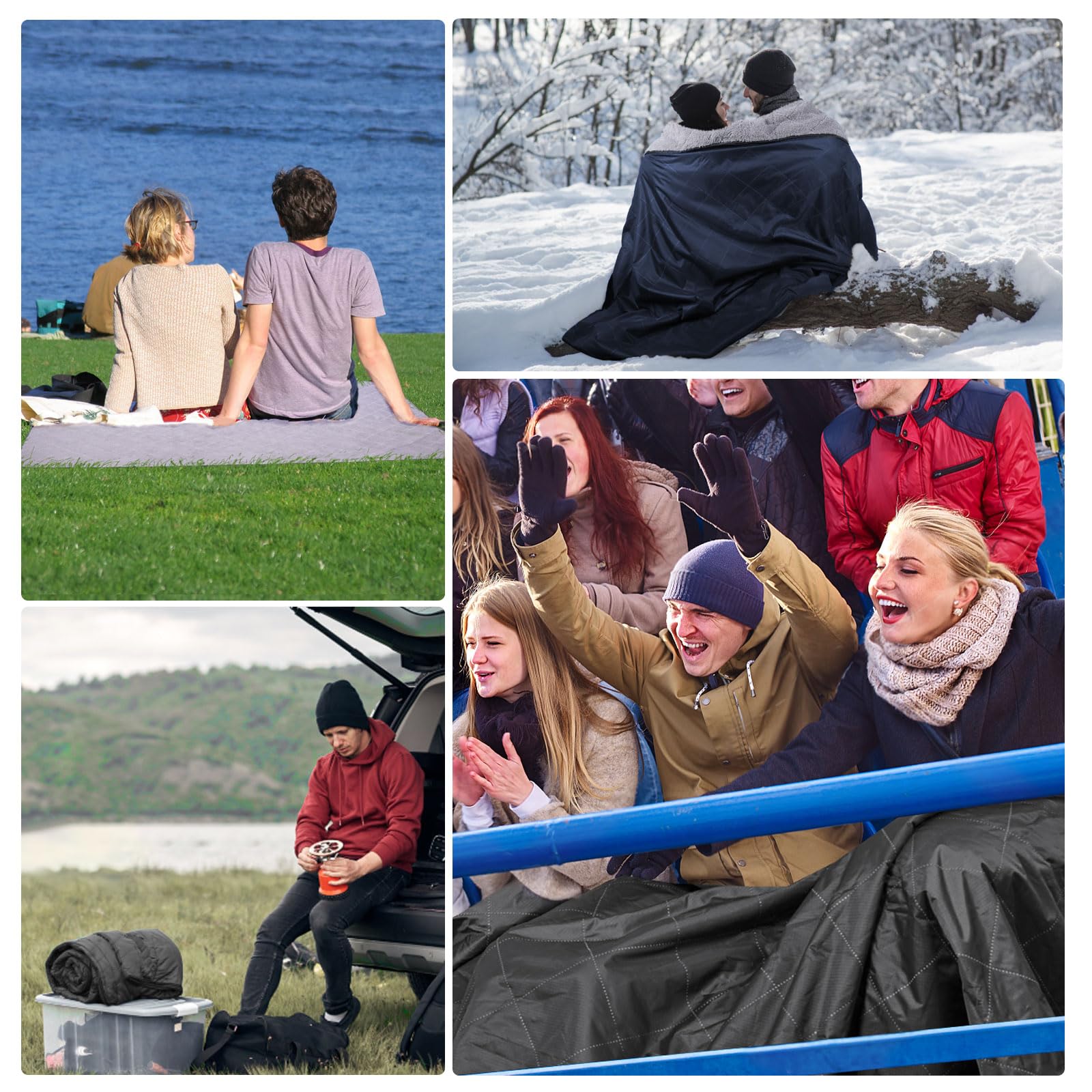 DUKUSEEK Sherpa Waterproof Camping Blanket with Hood - Extra Warm Large Fleece Outdoor Blanket for Camping, Hiking, Picnics, Stadium Events, Boating & Car Travel - Windproof Cold Weather Blanket for Winter Sports & Outdoor Adventures