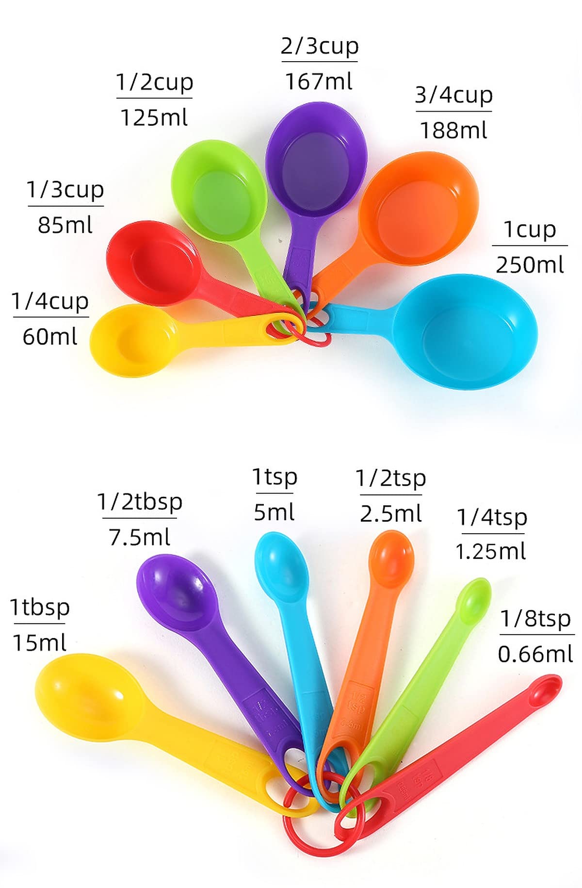 Wolpin 12-Piece Plastic Measuring Cups and Spoons Set - Includes Teaspoon & Tablespoon for Baking, Cooking, and Kitchen Essentials - Colorful Measuring Tools for Cake, Cookie, and Recipe Preparation