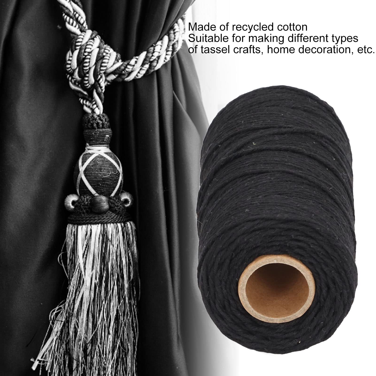 2mm Cotton Macrame Rope Cord - Natural Macrame String for DIY Crafts, Tassel Making & Home Decor | Perfect for Wall Hangings, Plant Hangers & Boho Decor (Black)