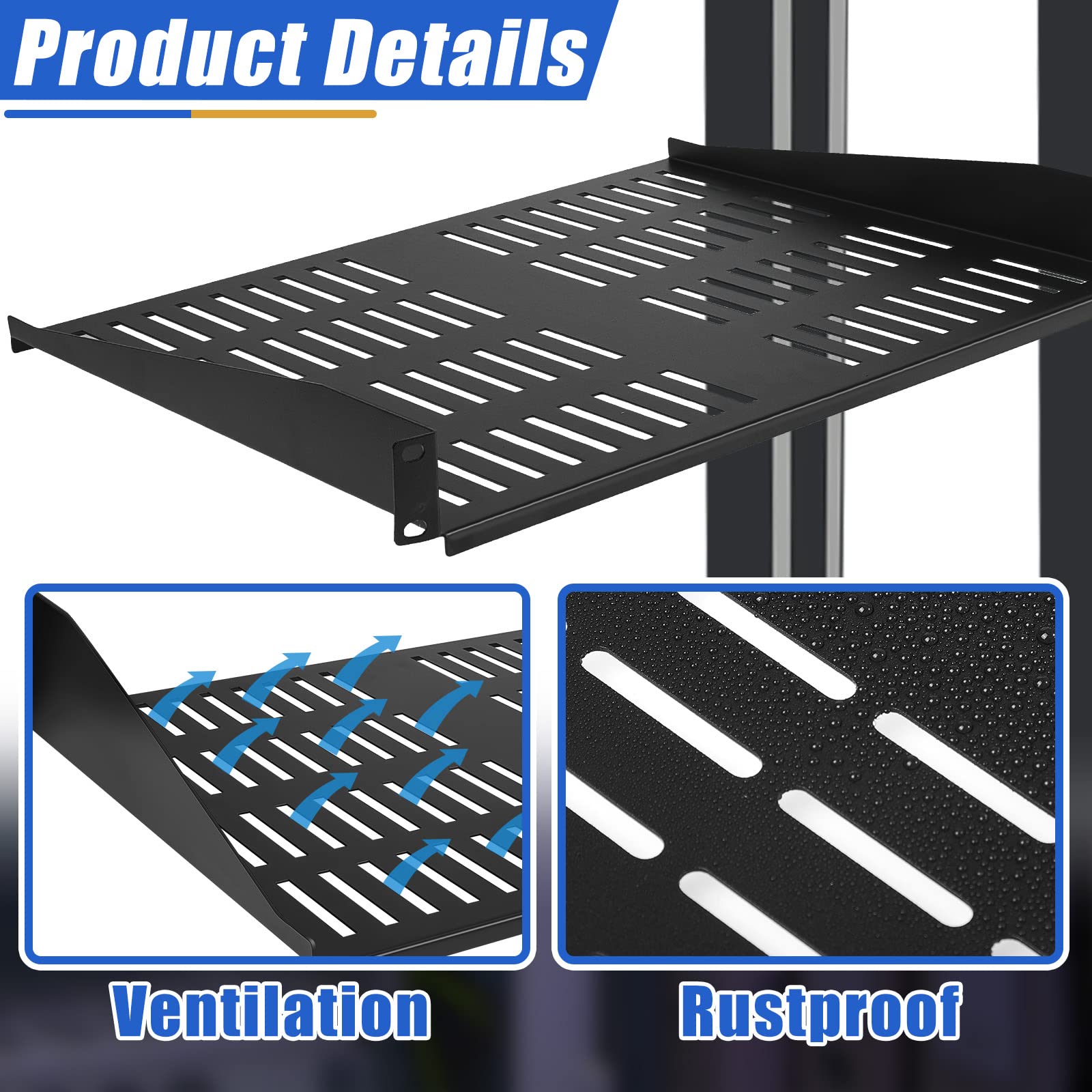 2 Pcs 1U 2U Universal Vented Server Rack Shelf - 19 Inch Network Equipment Mounting Tray for Airflow, 14.5 Inch Deep - Perfect for Data Center, Server Room, and Network Cabinet Organization