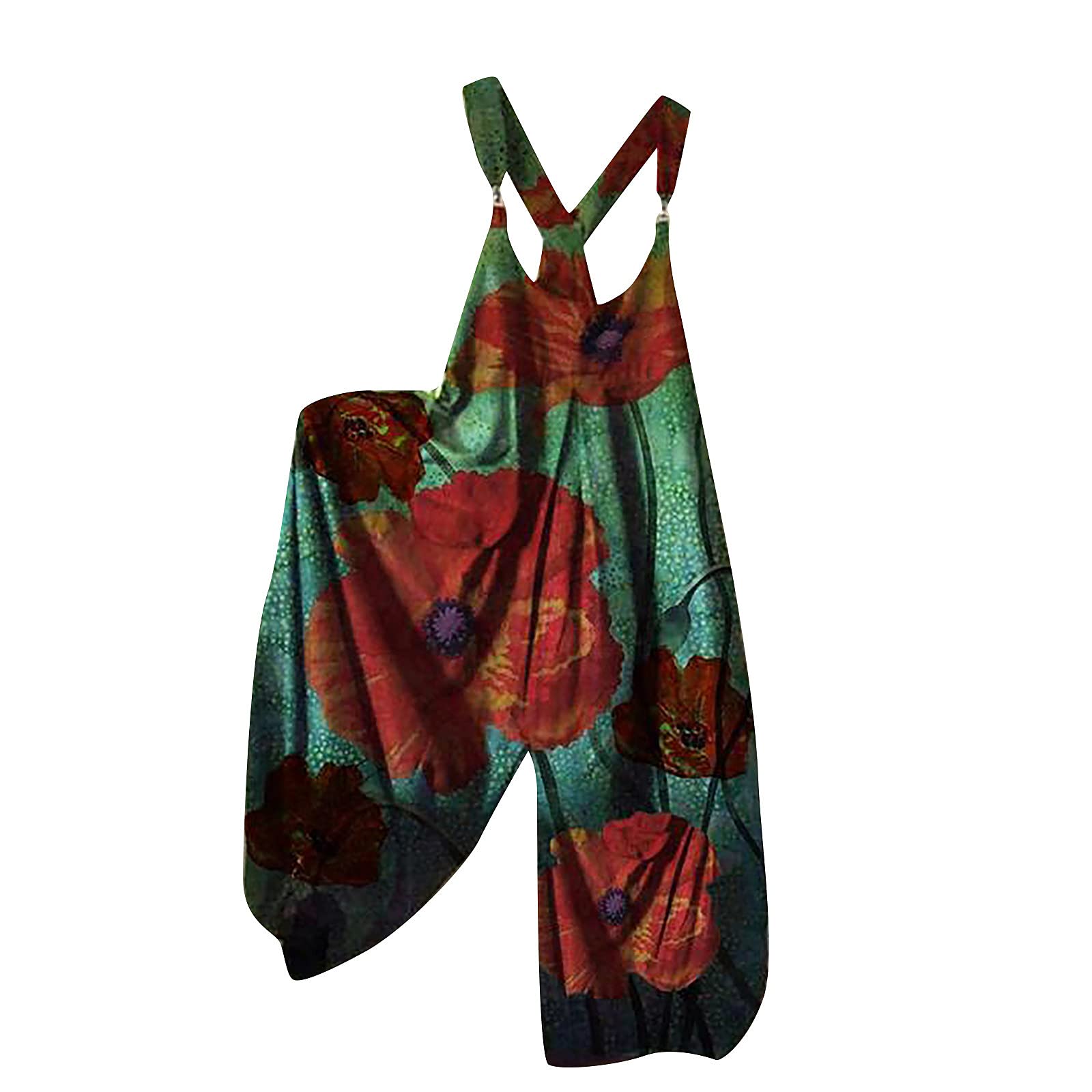 EKOUSN Women's Floral Harem Jumpsuit - Baggy Summer Romper with Loose Pants | Boho Chic Outfit for Beach, Festival & Casual Wear