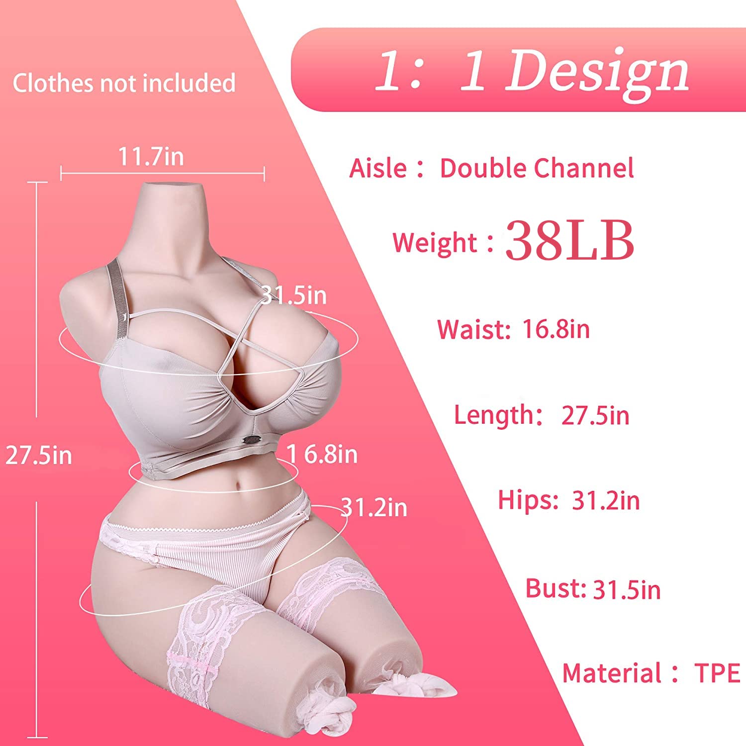 Realistic 38LB Life Size Male Masturbation Sex Doll with Big Boobs & Butt - Full Size Female Love Doll for Adults with Vaginal & Anal Features - Perfect for Discreet Solo Pleasure & Fantasy Fulfillment