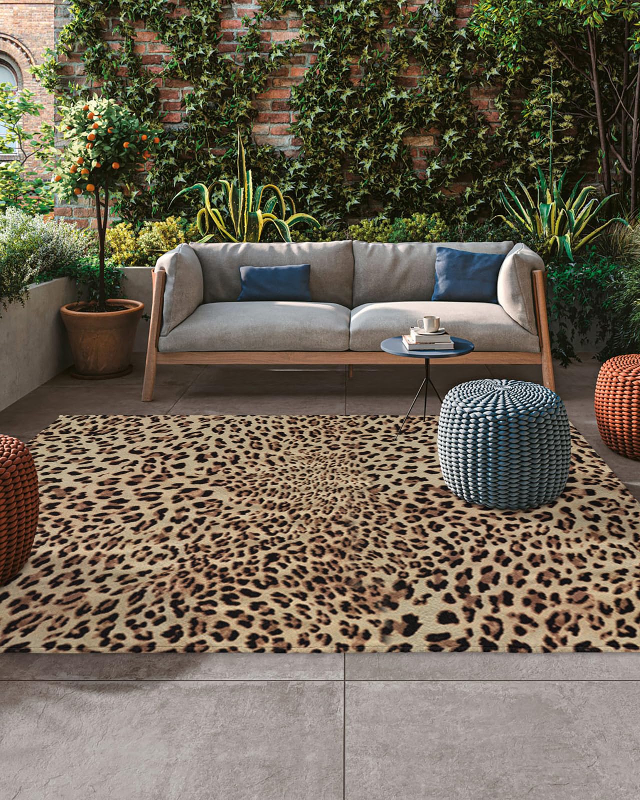 6x9 Feet Leopard Print Outdoor Rug - Waterproof Plastic Straw Carpet for Patio, RV, Trailer, Beach Camping, Backyard & Deck - Durable & Stylish Floor Mat for Outdoor Living Spaces