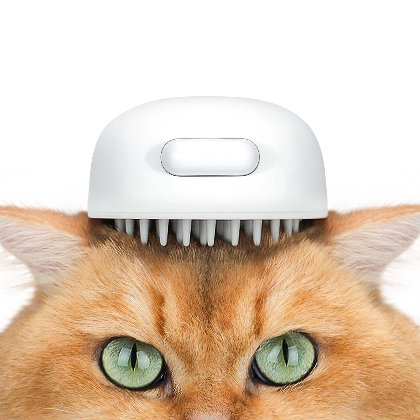 Aumuca Soft Silicone Cat Brush & Dog Brush for Grooming & Massage - Gentle Pet Hair Brush with Release Button for Short to Medium Haired Cats, Dogs, Rabbits - Perfect for Indoor Pets & Stress-Free Grooming Sessions (White)