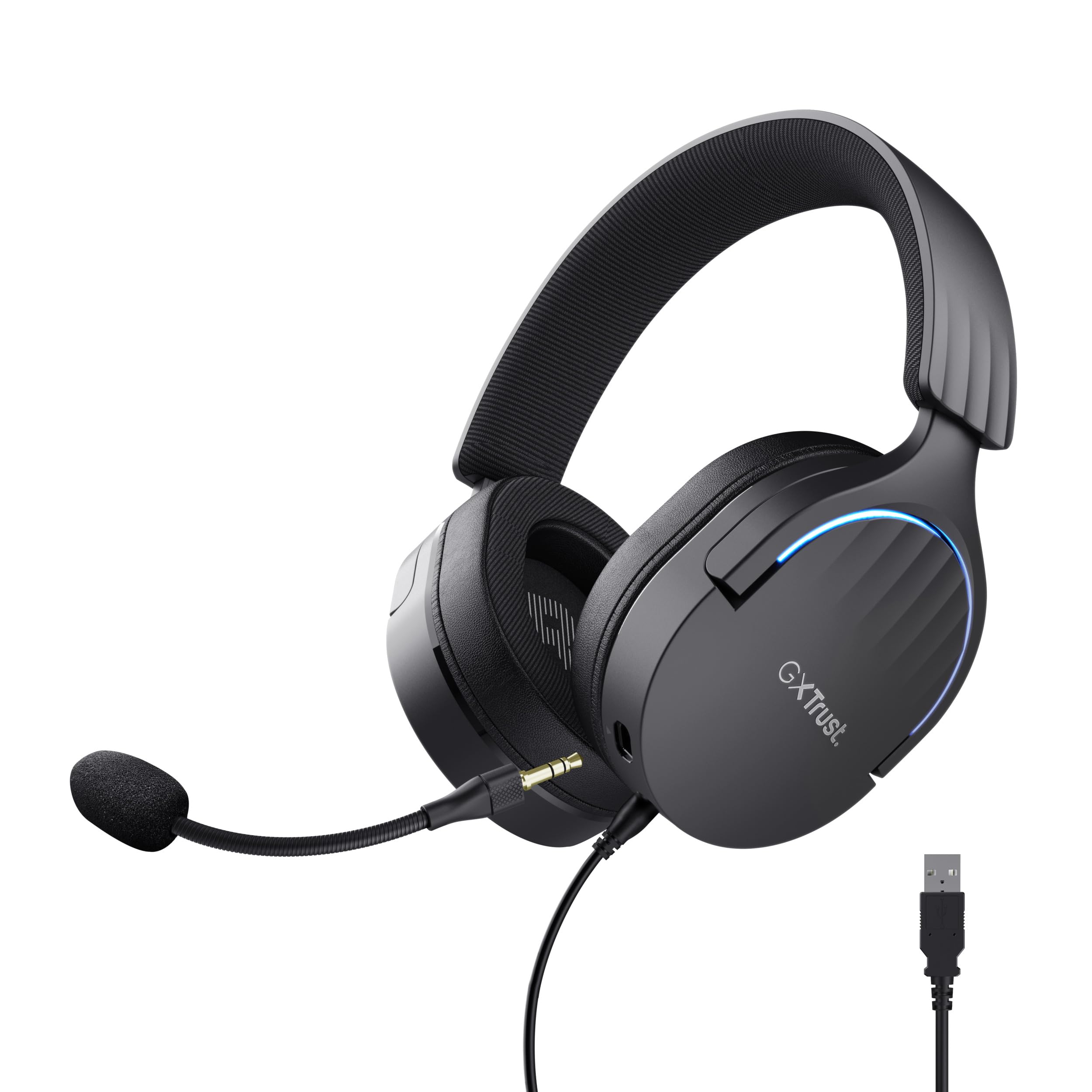 Trust Gaming GXT 490 Fayzo Wired Over-Ear Gaming Headset with 7.1 Surround Sound, 50mm Drivers, RGB Lighting, 85% Recycled Plastics - Noise-Canceling Mic for PC, PS5 (Black) - Perfect for Competitive Gaming & Immersive Audio Experience