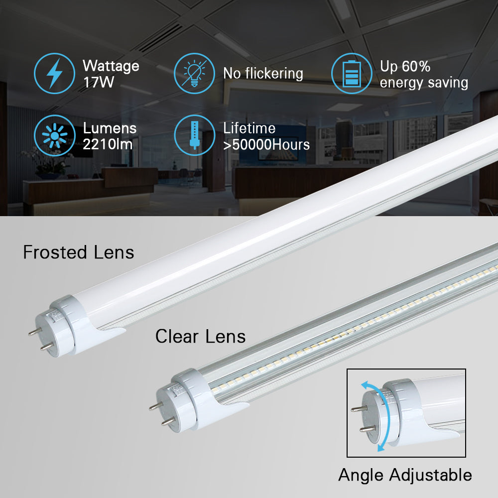 2200 Lumens T8 4ft LED Tube Light - Ballast Bypass, Double Ended, 17W, 4000K, 120-277V (Pack of 50) - Perfect for Commercial Lighting, Warehouses, and Office Spaces