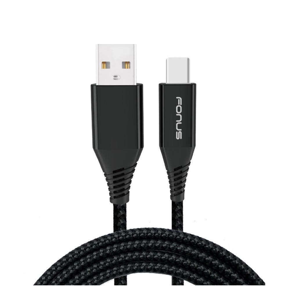 10ft Braided USB-C Cable Fast Charging Cord - USB Type C Charger & Data Sync Cable [Nylon-Braided, Black] Compatible with Nokia 3.1 Plus/7.1/8 & OnePlus 5T/6 - Perfect for Home, Office & Travel Charging
