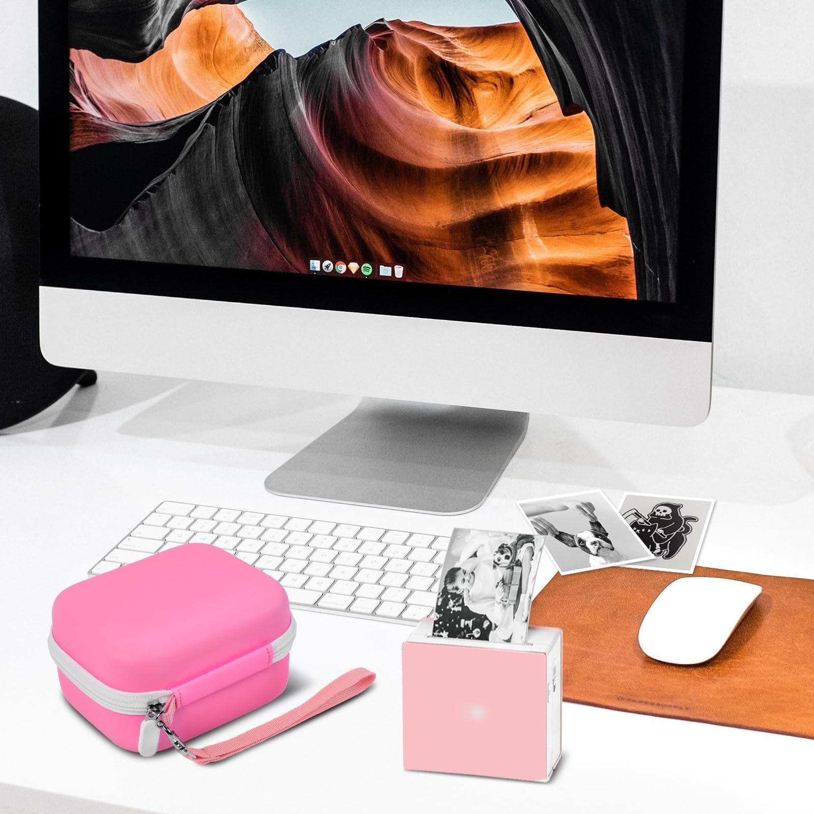 Phomemo M02/T02/M02S/M02 Pro/Q30S/M02X Compatible Case - Pink Portable Storage Holder for Inkless Sticker Photo Printer, Label Maker & Accessories | Perfect for Travel, Office & Home Organization