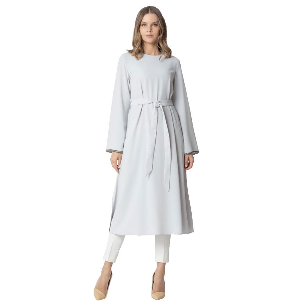 Abaci Modest Sequined Tunic 131622 Blue Gray | Elegant Women's Blouse for Work, Church & Special Occasions