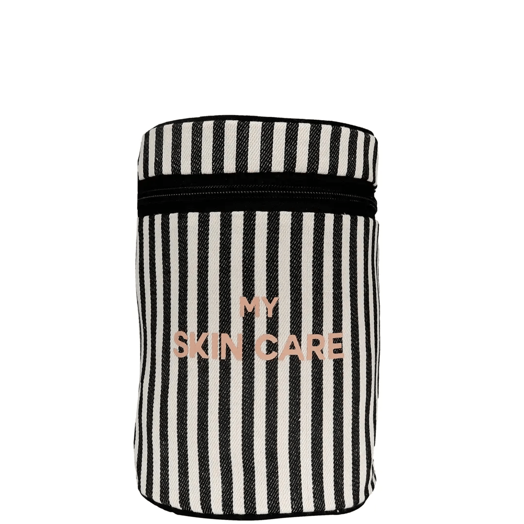 Round Striped Makeup Organizer Travel Case - Perfect for Cosmetics, Skincare & Toiletries Storage - Ideal for Travel, Home & Gym Use