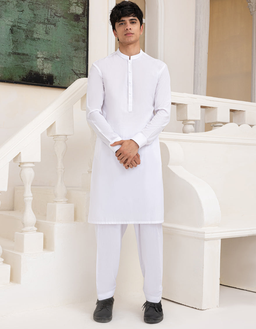 Premium Blended White Shalwar Kameez by J. Junaid Jamshed - Traditional Pakistani Outfit for Men - Perfect for Eid, Weddings & Special Occasions