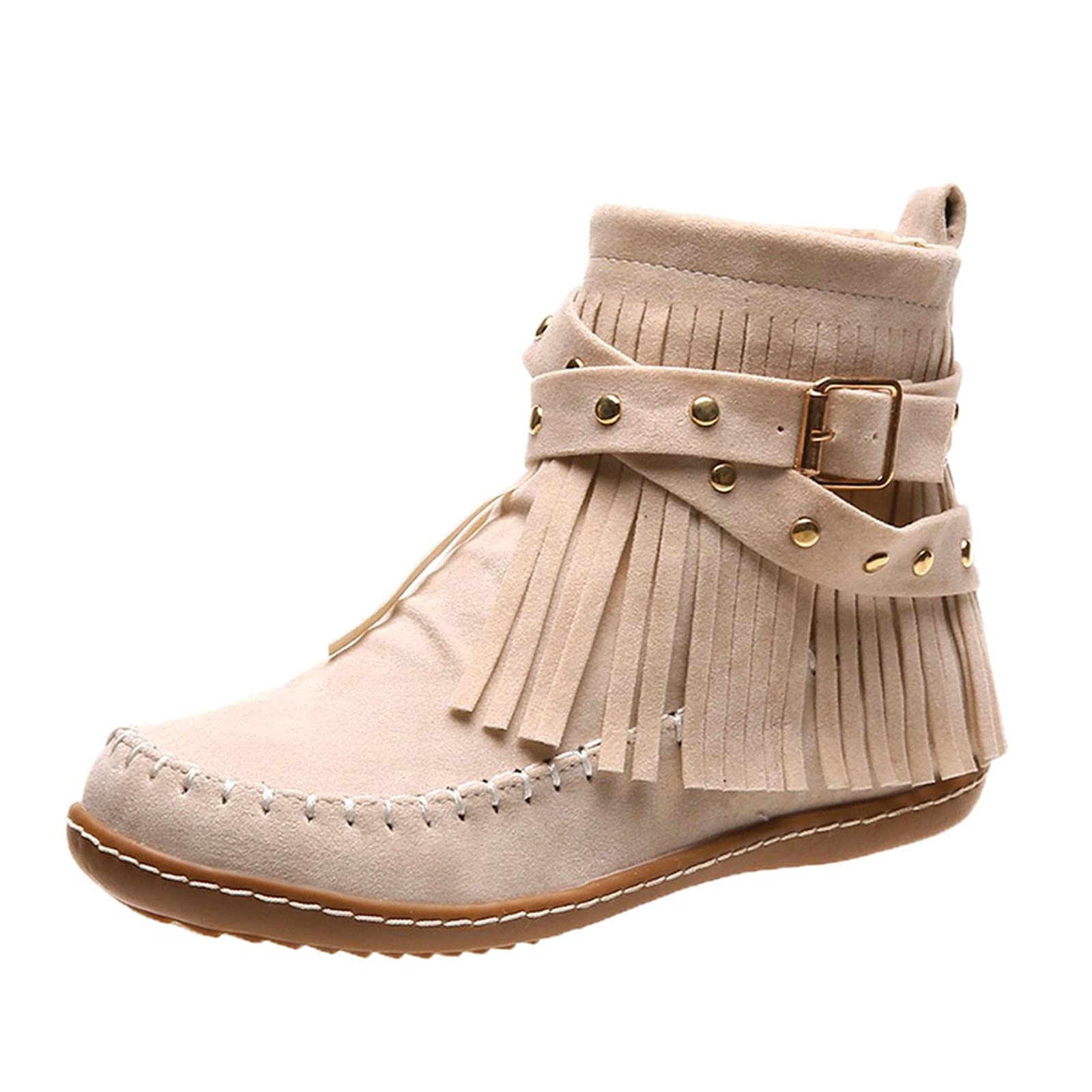 Stylish Women's Suede Ankle Boots with Tassel & Zipper - Retro Round Toe Flat Booties for Casual & Dressy Outfits - Perfect for Office, Parties & Fall Fashion