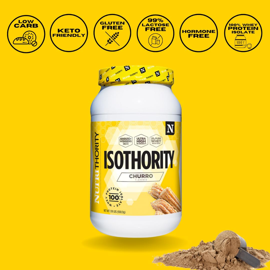 Isothority Whey Protein Isolate Powder - Glazed Donut Flavor, 2 lb (907g) - 25g Protein Per Serving with BCAA for Muscle Growth & Recovery - Low Carb, Fast Absorbing Protein Supplement for Workout & Post-Exercise Recovery - Perfect for Gym, Bodybuilding & Fitness Enthusiasts
