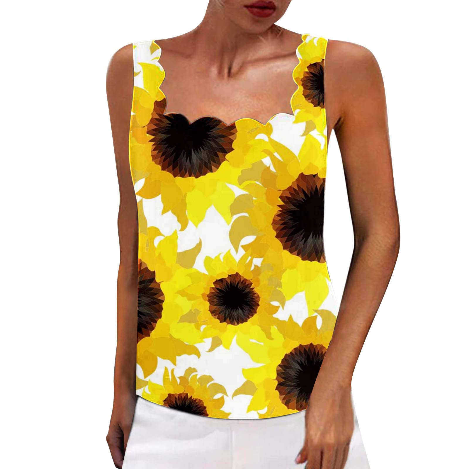 Women's Summer Sleeveless Lace Tank Top - Square Neck Casual Printed Blouse for Women | Perfect for Beach Outings, Date Nights & Summer Vacations