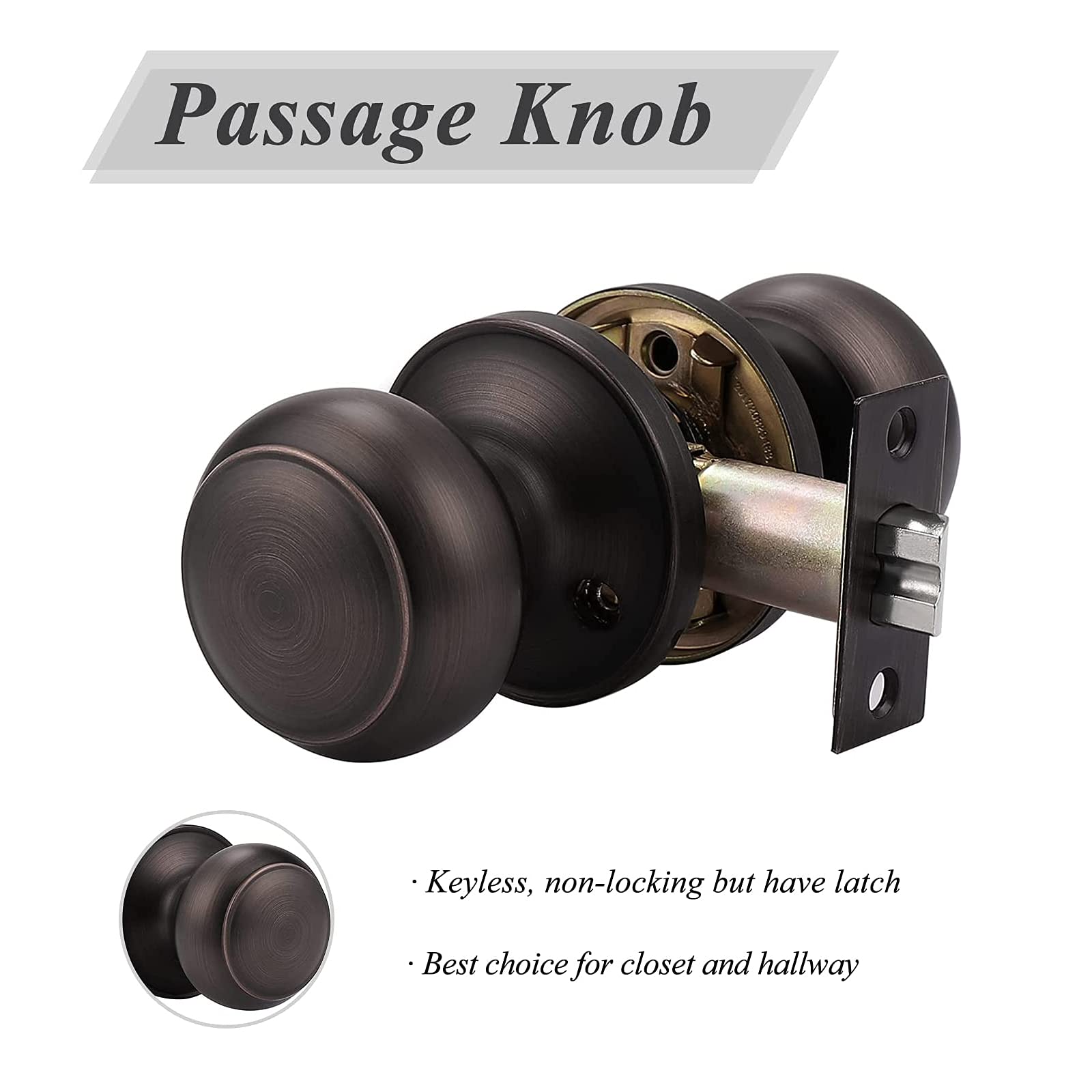 10 Pack Probrico Interior Door Knobs - Keyless Passage Function for Closet & Hallway - Oil Rubbed Bronze Finish - Perfect for Bedrooms, Bathrooms & Office Doors