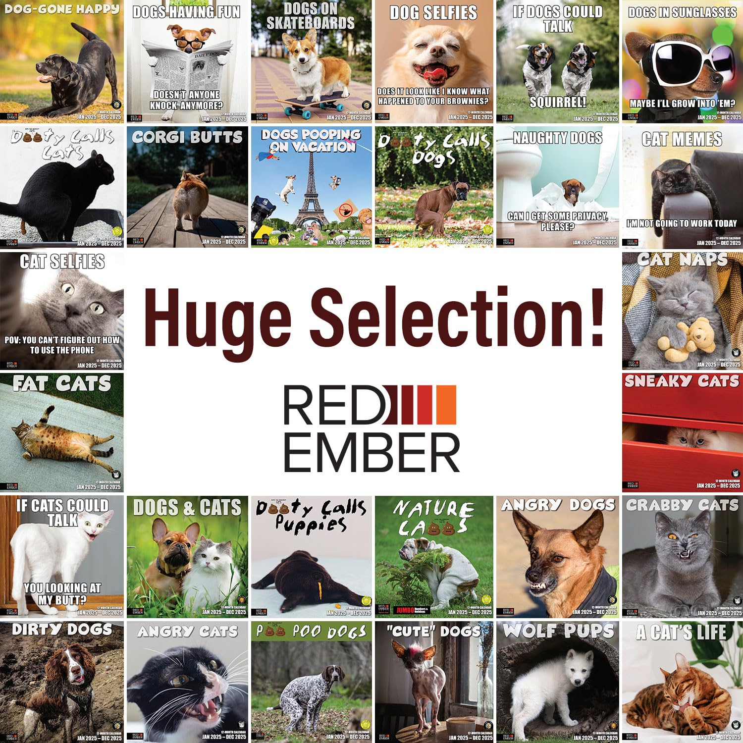 RED EMBER Dog-Gone Happy 2025 Wall Calendar - 12 Month Large 12x24 Inch with Thick Sturdy Paper - Perfect Gift for Dog Lovers - Home, Office & Classroom Decor