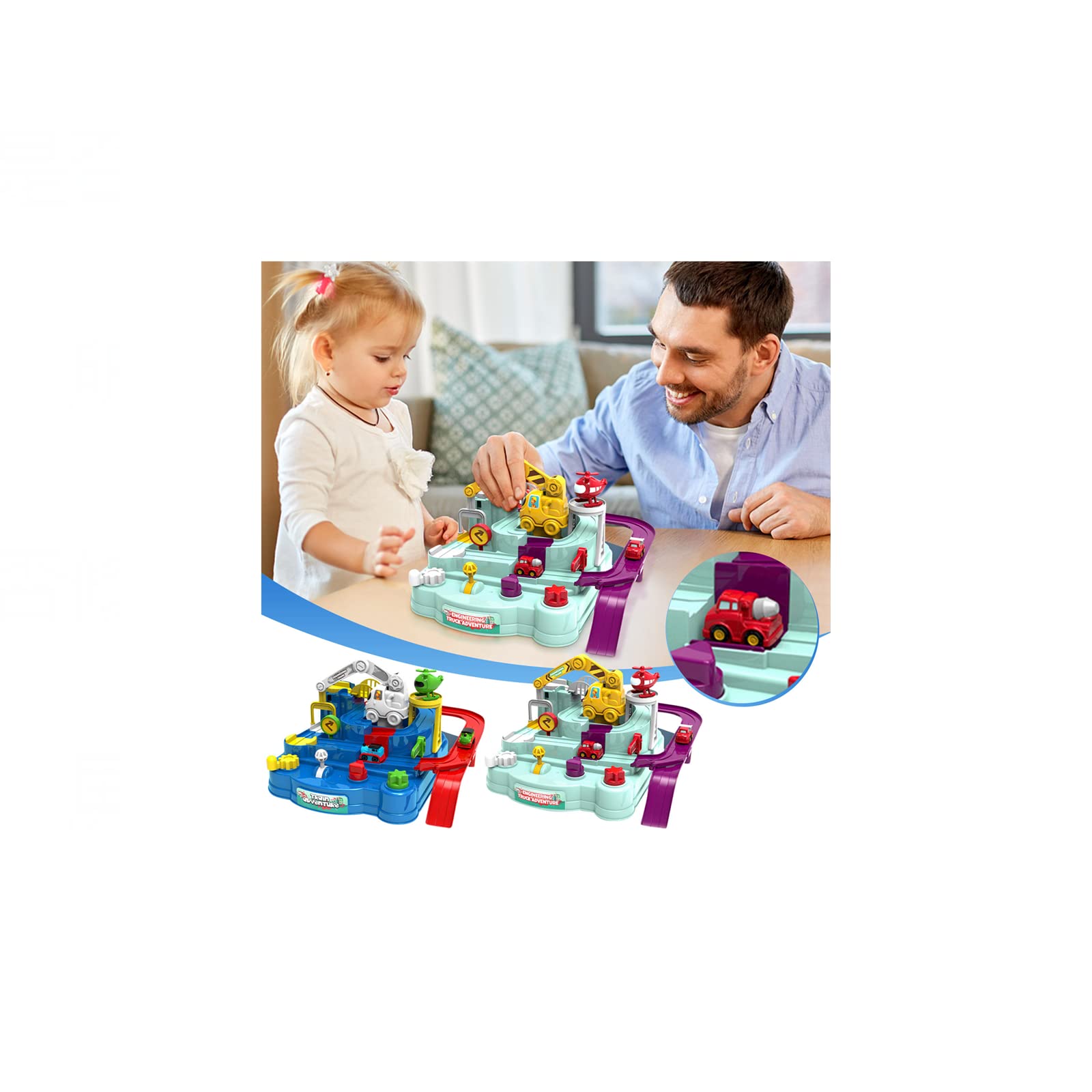 Best Car Adventure Toys for Kids Ages 3-8 - Race Track Set with 2 Toy Vehicles | Educational Preschool Toys for Boys & Girls | Parent-Child Interactive Classic Car Play | Perfect for Birthday Gifts & Indoor Family Game Time