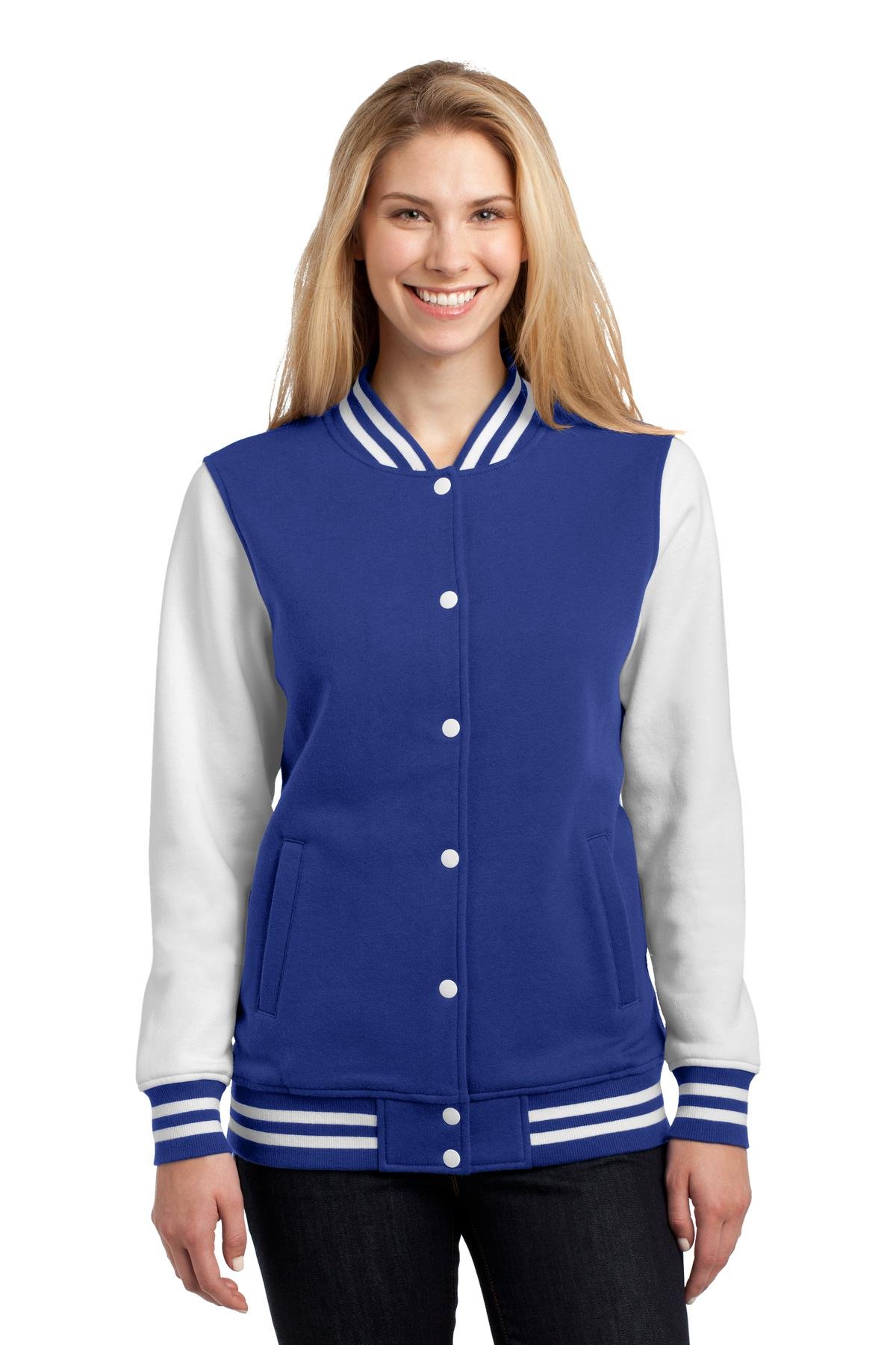 Sport-Tek Women's Fleece Letterman Jacket - Soft Warm Varsity Style Pullover for Running, Gym & Casual Wear