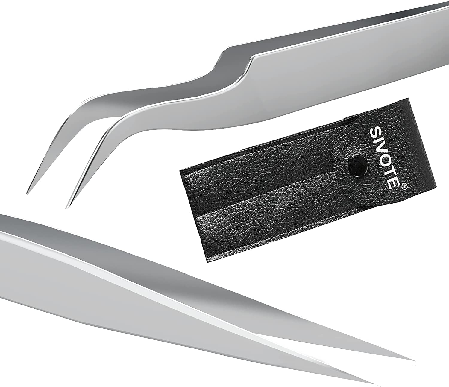 Sivote Professional Eyelash Tweezers Set - 2 Pack Straight & Curved Tip Stainless Steel Lash Extension Tools (Matte Silver) | Perfect for Salon, DIY Lash Extensions & Makeup Application