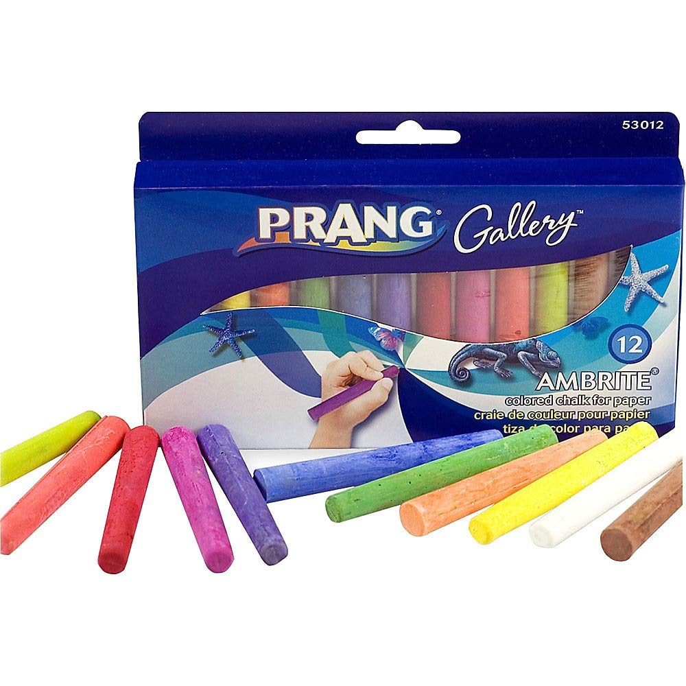 Prang Gallery Ambrite Paper Chalk - 12 Count Assorted Colors for Wet or Dry Paper - Tapered Art Chalk for Kids & Artists - Perfect for Classroom, Drawing & Craft Projects