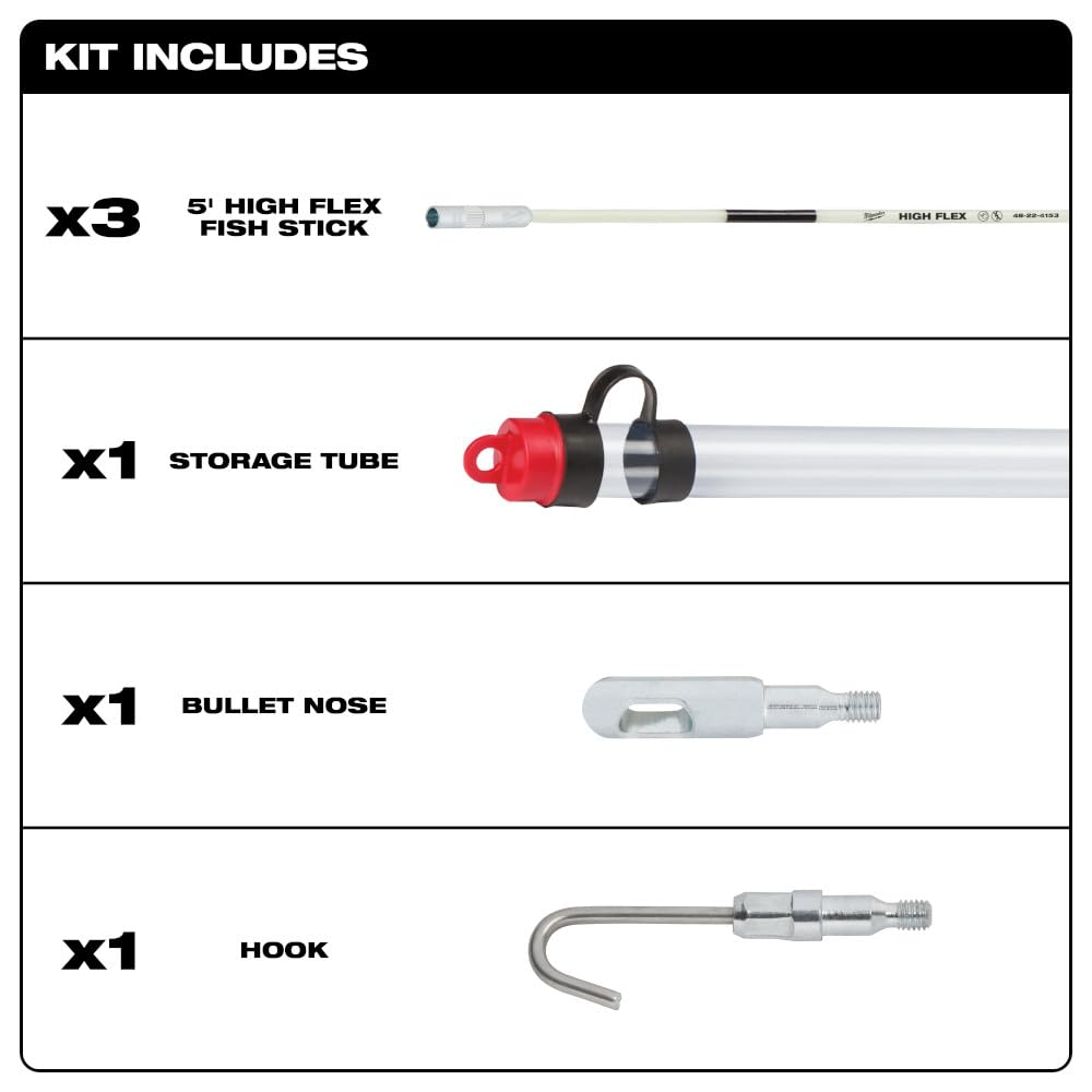 Milwaukee 15 Ft. High Flex Fish Tape - Flexible Electrical Wire Pulling Tool for Conduit & Cable Installation (Ideal for Electricians, DIY Home Wiring Projects)