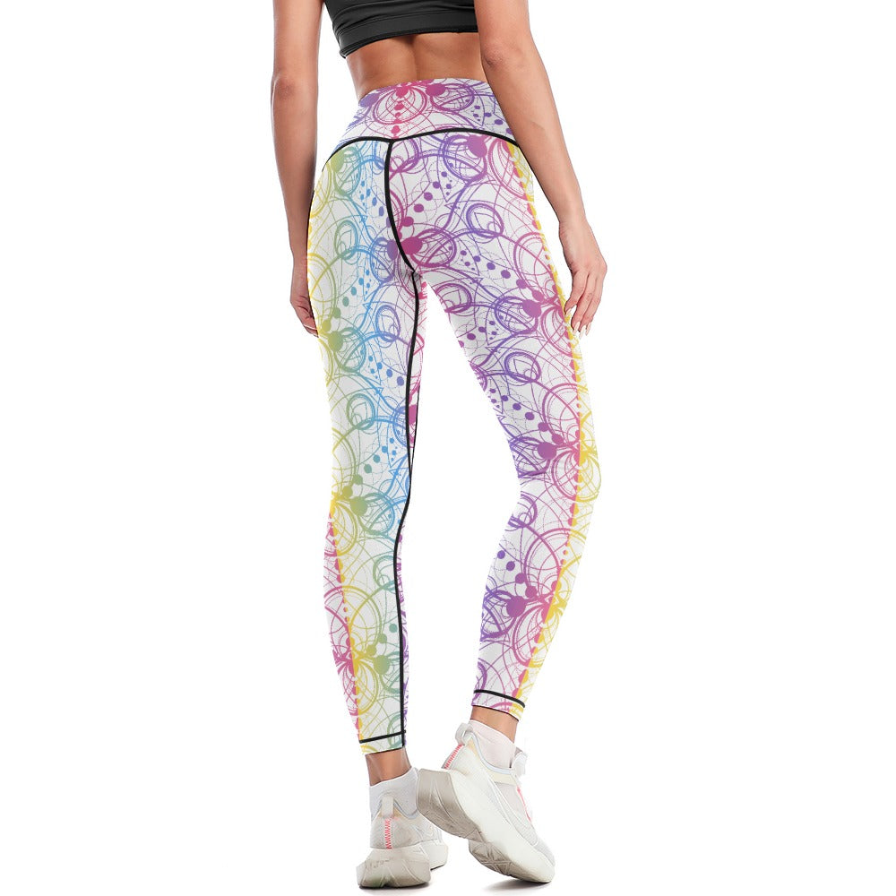 Rainbow Lotus Yoga Pants for Women - High Waisted Stretchy Workout Leggings - Perfect for Yoga, Gym, Running & Lounge Wear