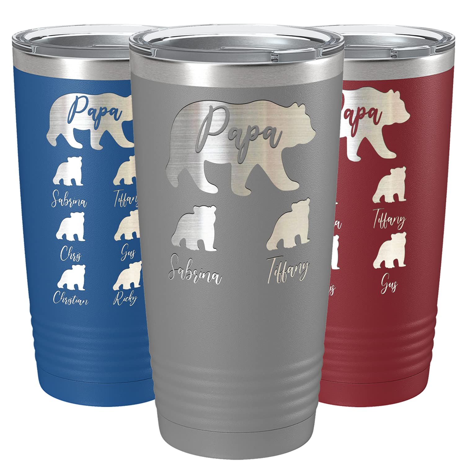 Personalized 20oz Stainless Steel Tumbler with Lid - Custom Engraved Papa Bear Design for Dad, Father's Day Gift, Insulated Cup for Coffee, Tea & Cold Drinks - Perfect for Office, Travel & Outdoor Activities